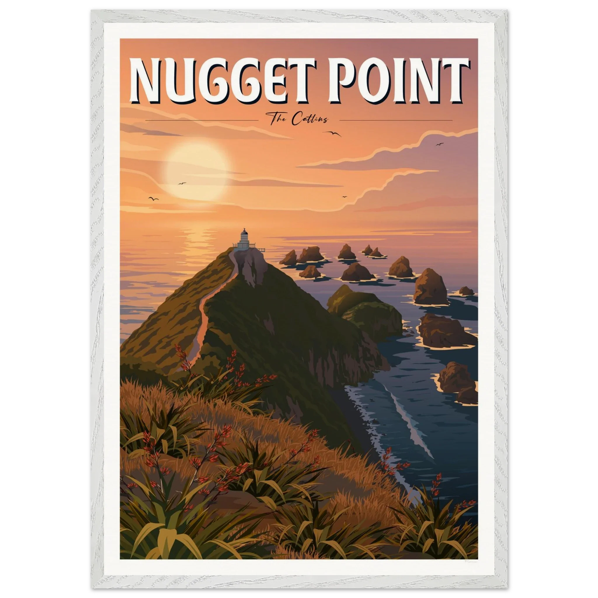 Nugget Point Travel Poster, Otago, New Zealand