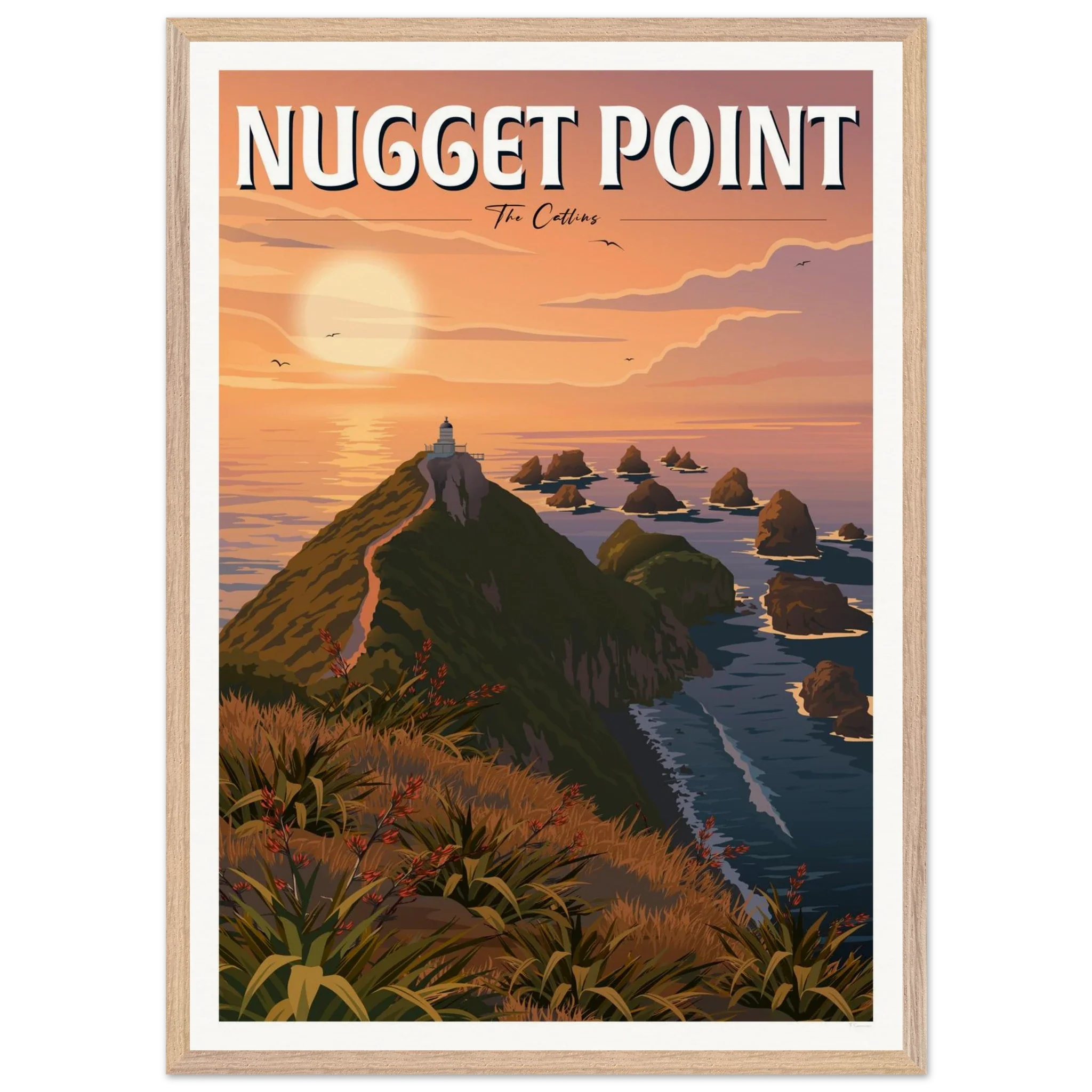 Nugget Point Travel Poster, Otago, New Zealand
