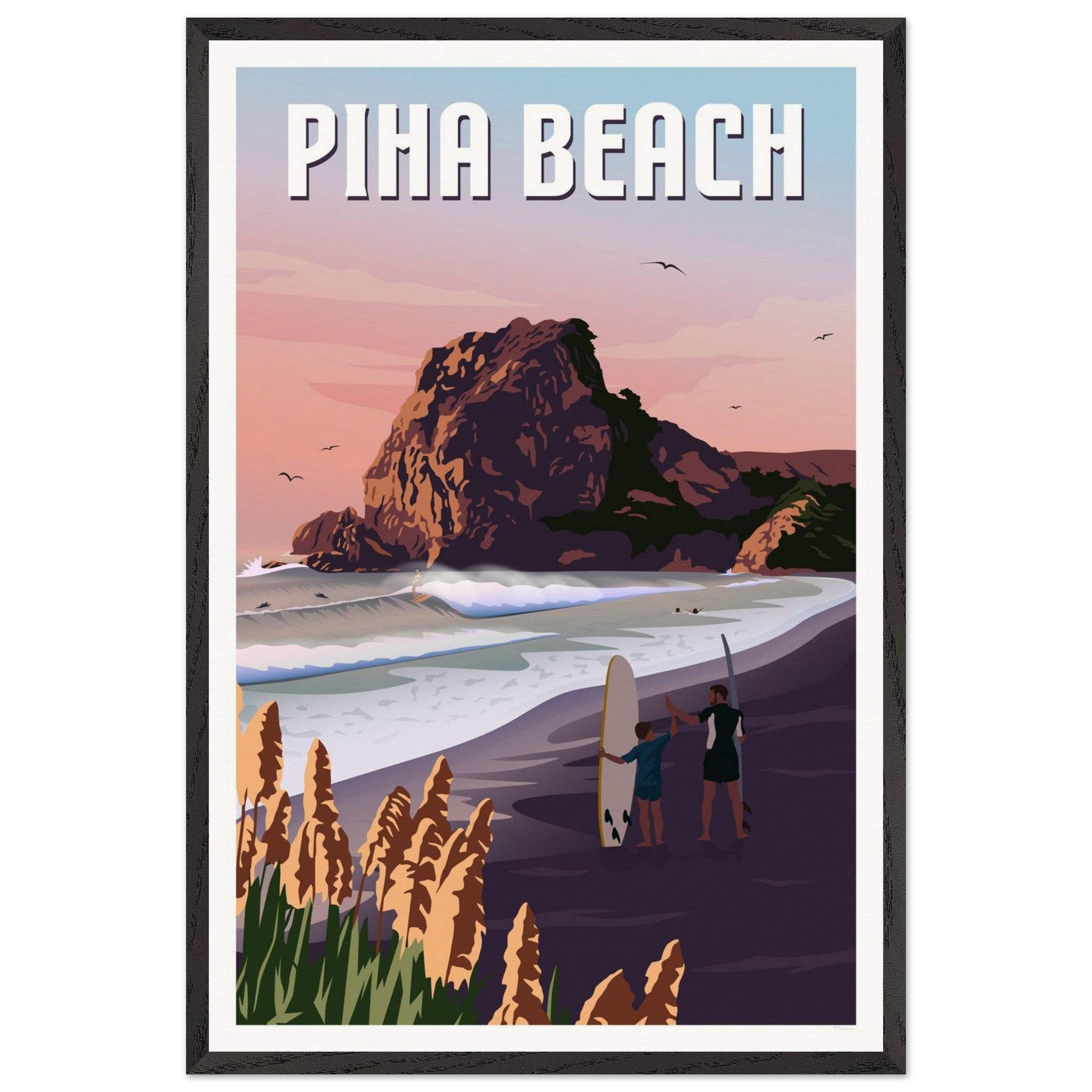 Piha Surf Travel Poster of New Zealand