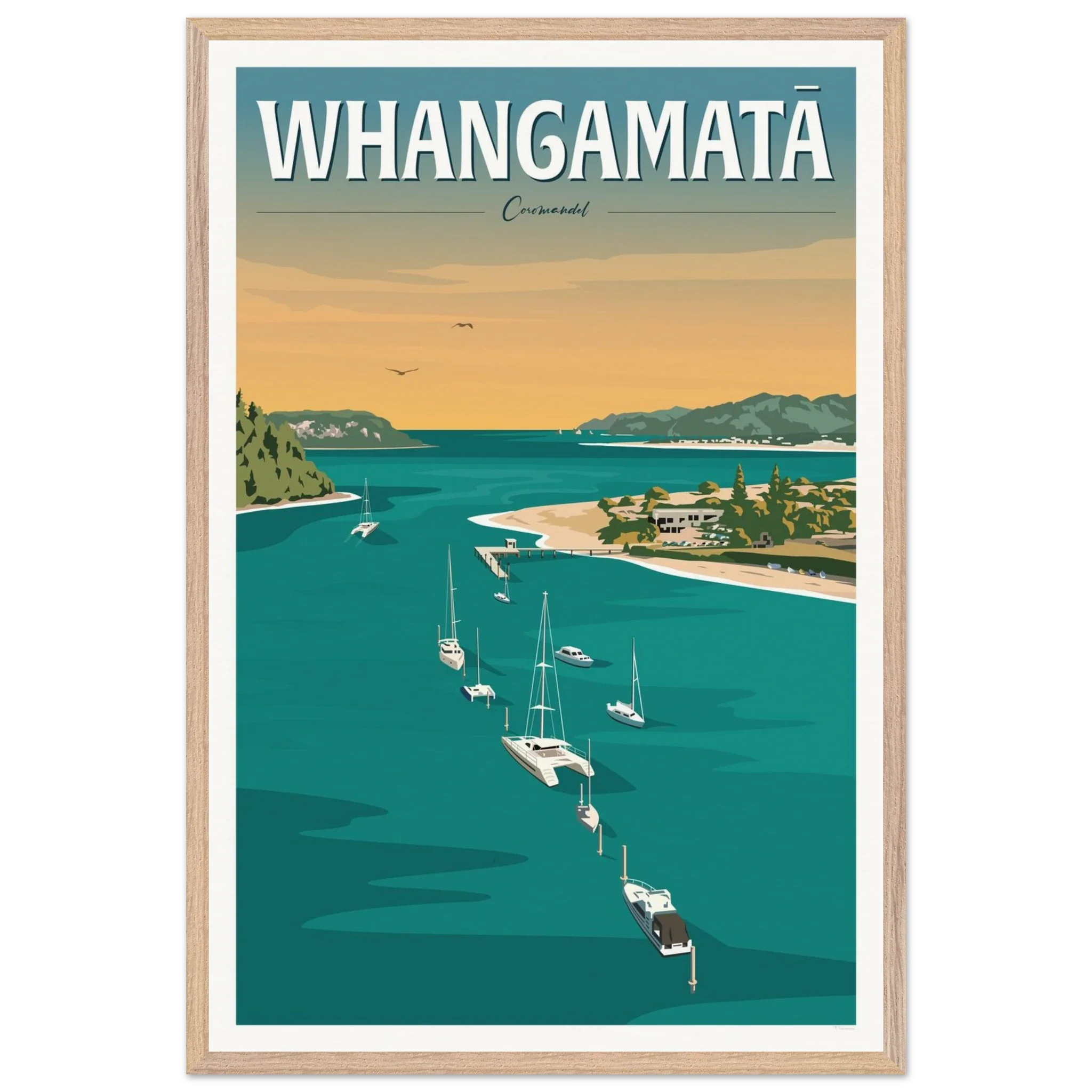 Whangamata Harbour Travel Poster, New Zealand