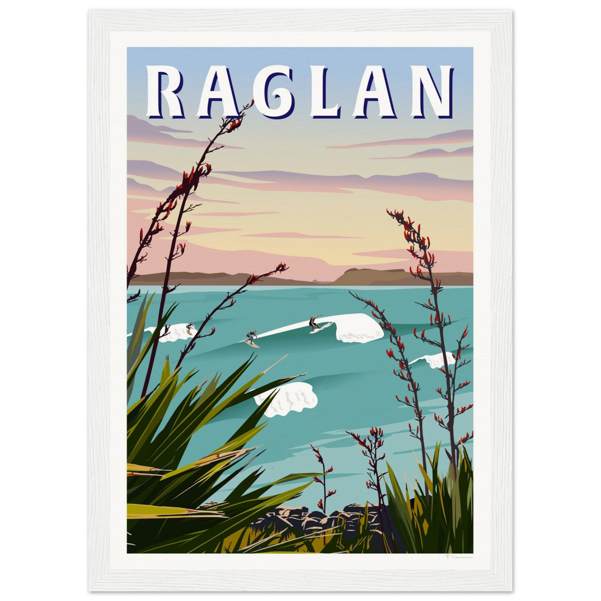 Raglan - Manu Bay Travel Poster of New Zealand