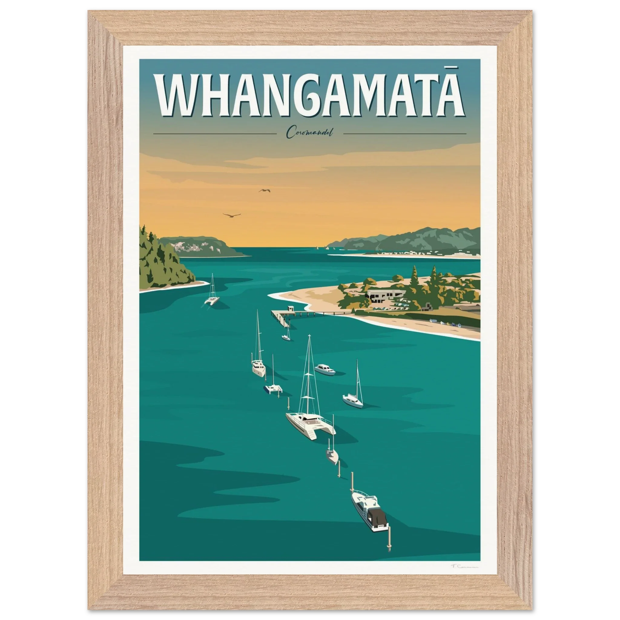Whangamata Harbour Travel Poster, New Zealand