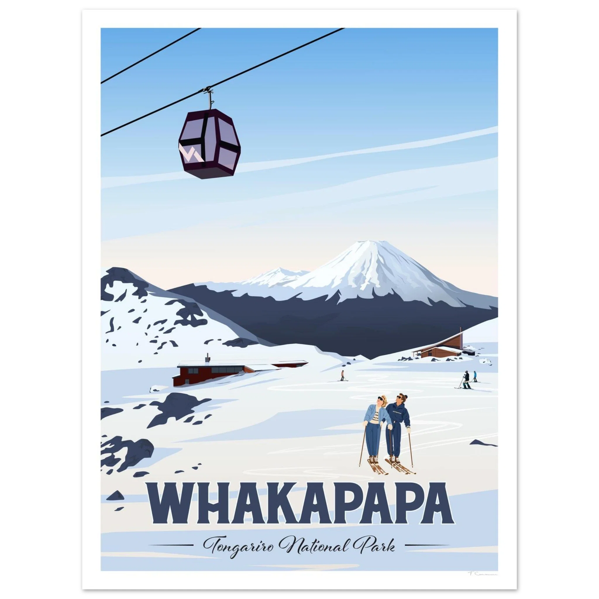 A travel poster print of Whakapapa in Tongariro National Park, New Zealand