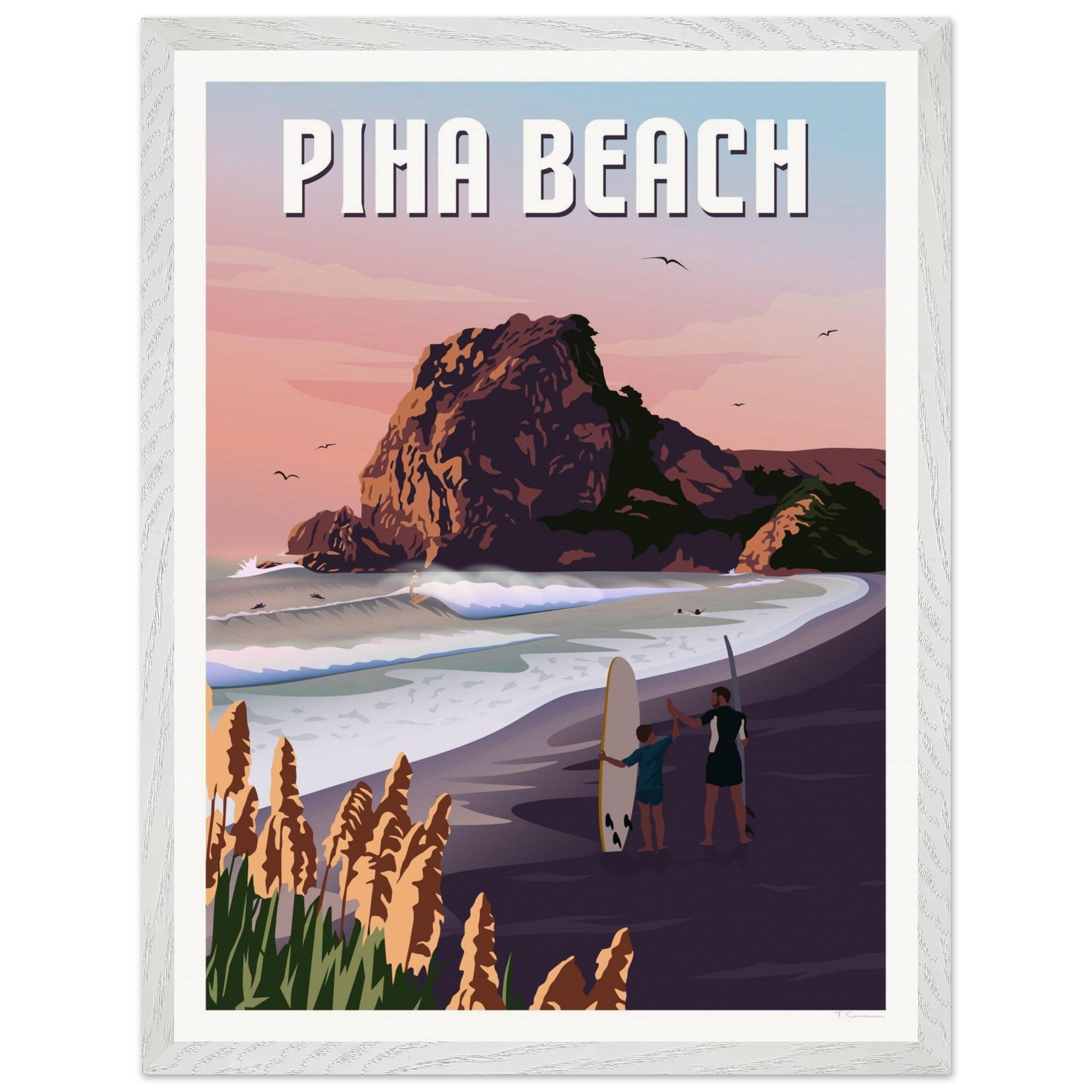 Piha Surf Travel Poster of New Zealand
