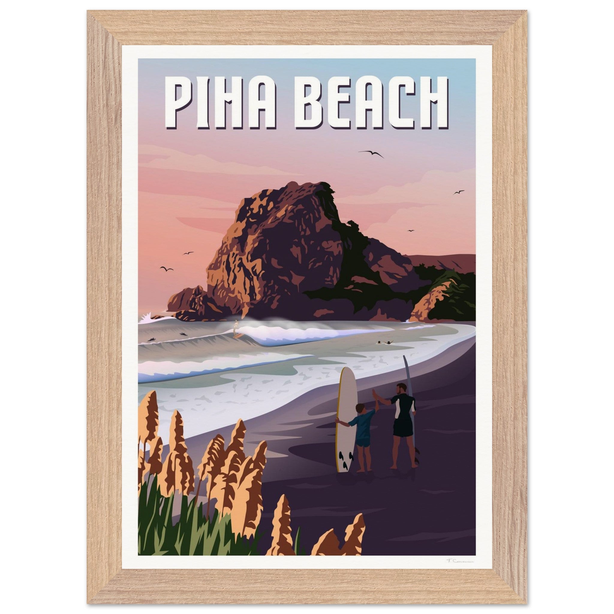 Piha Surf Travel Poster of New Zealand