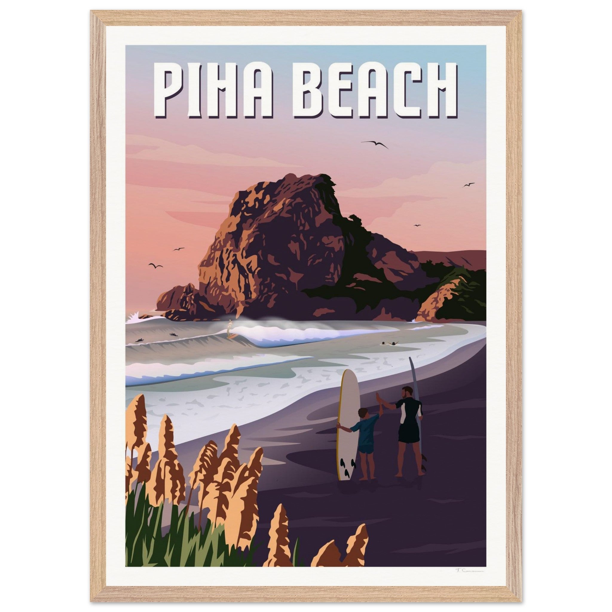 Piha Surf Travel Poster of New Zealand