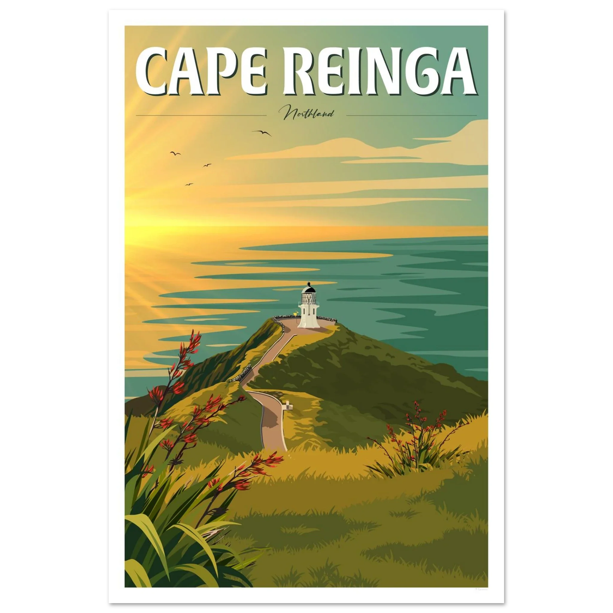 Cape Reinga Sunset Travel Poster, New Zealand