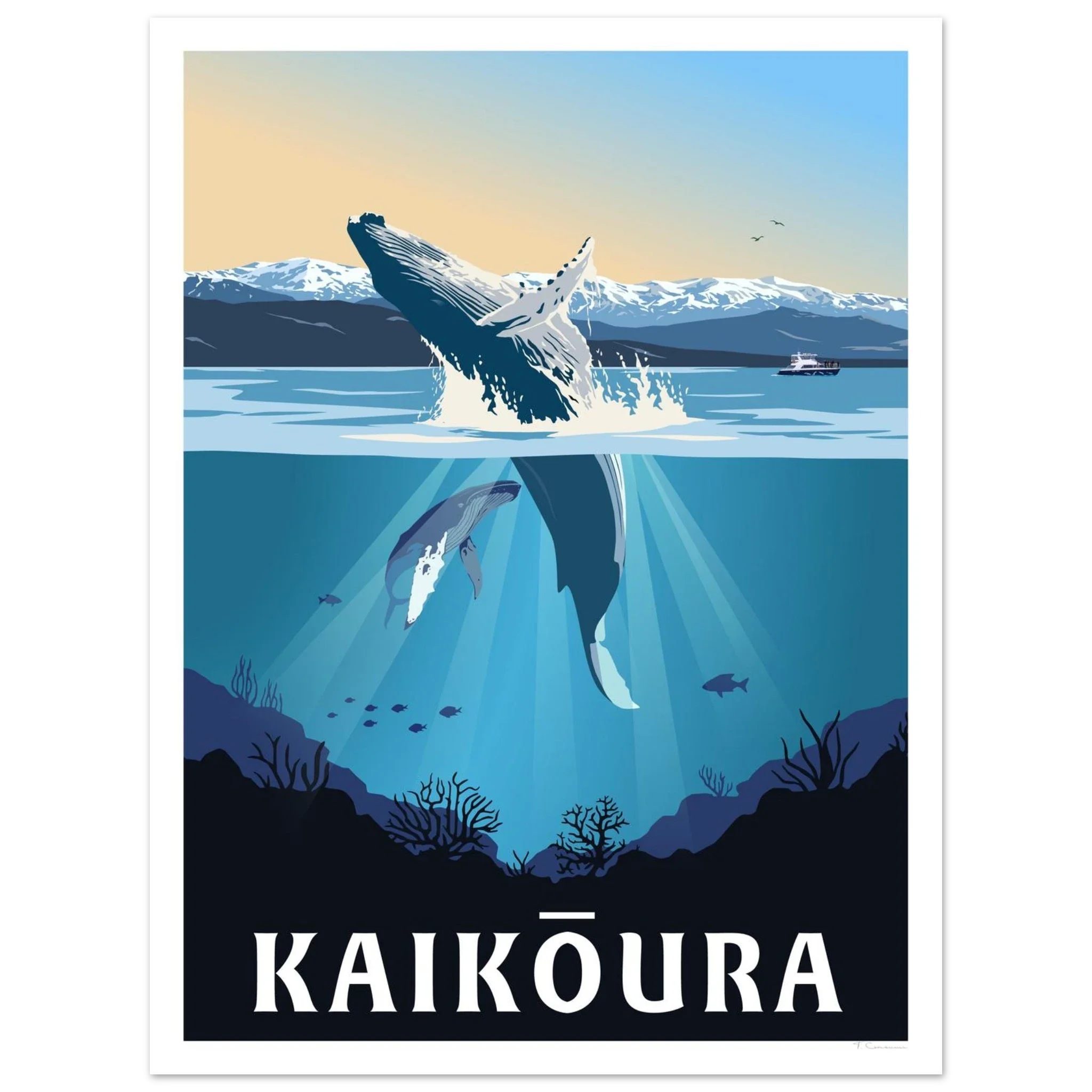 Kaikōura Whale Watching - Travel Poster, New Zealand