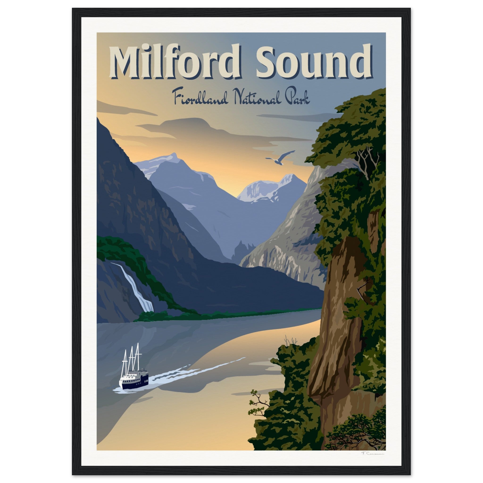 Milford Sound - Fiordland National Park - Travel Poster, New Zealand