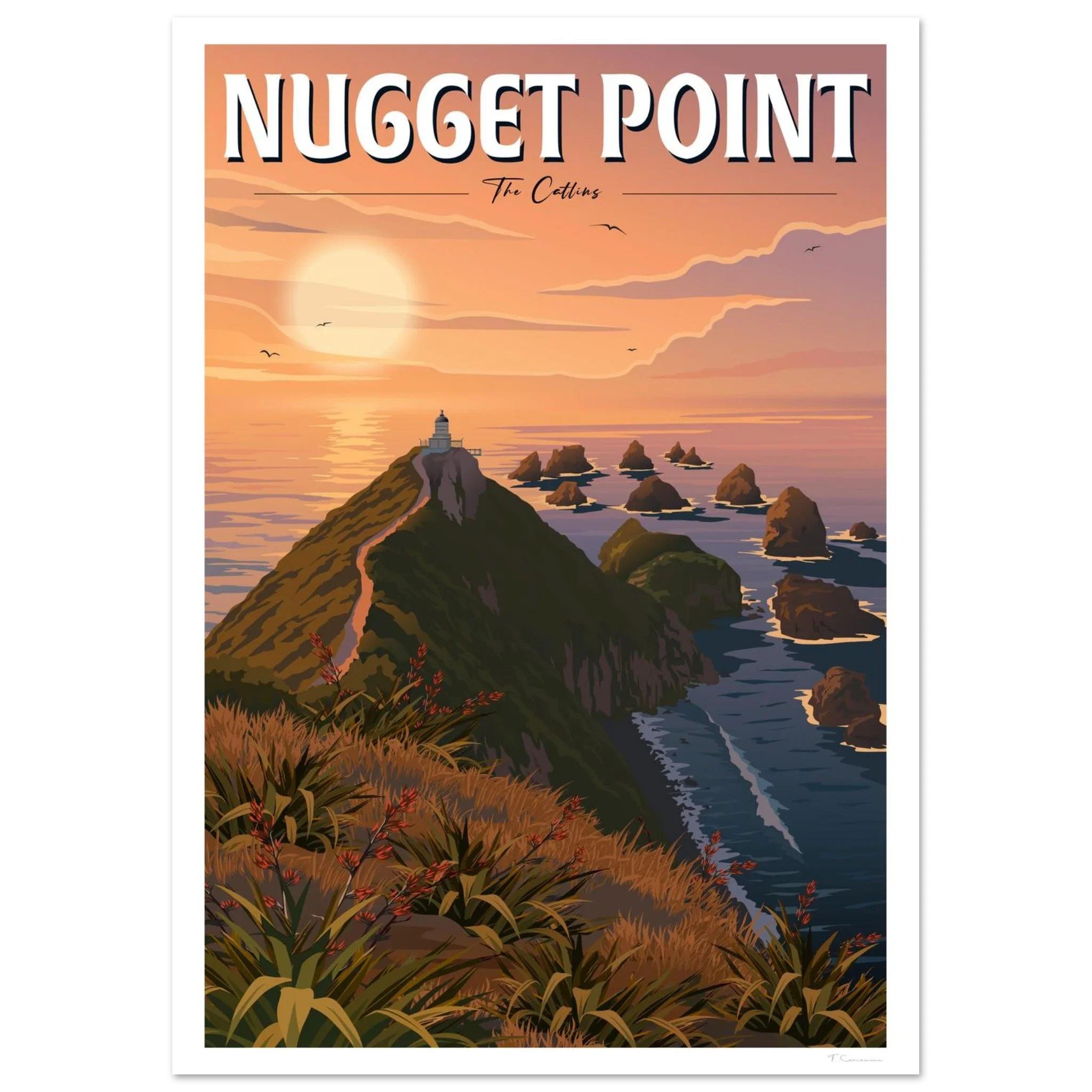 Nugget Point Travel Poster, Otago, New Zealand