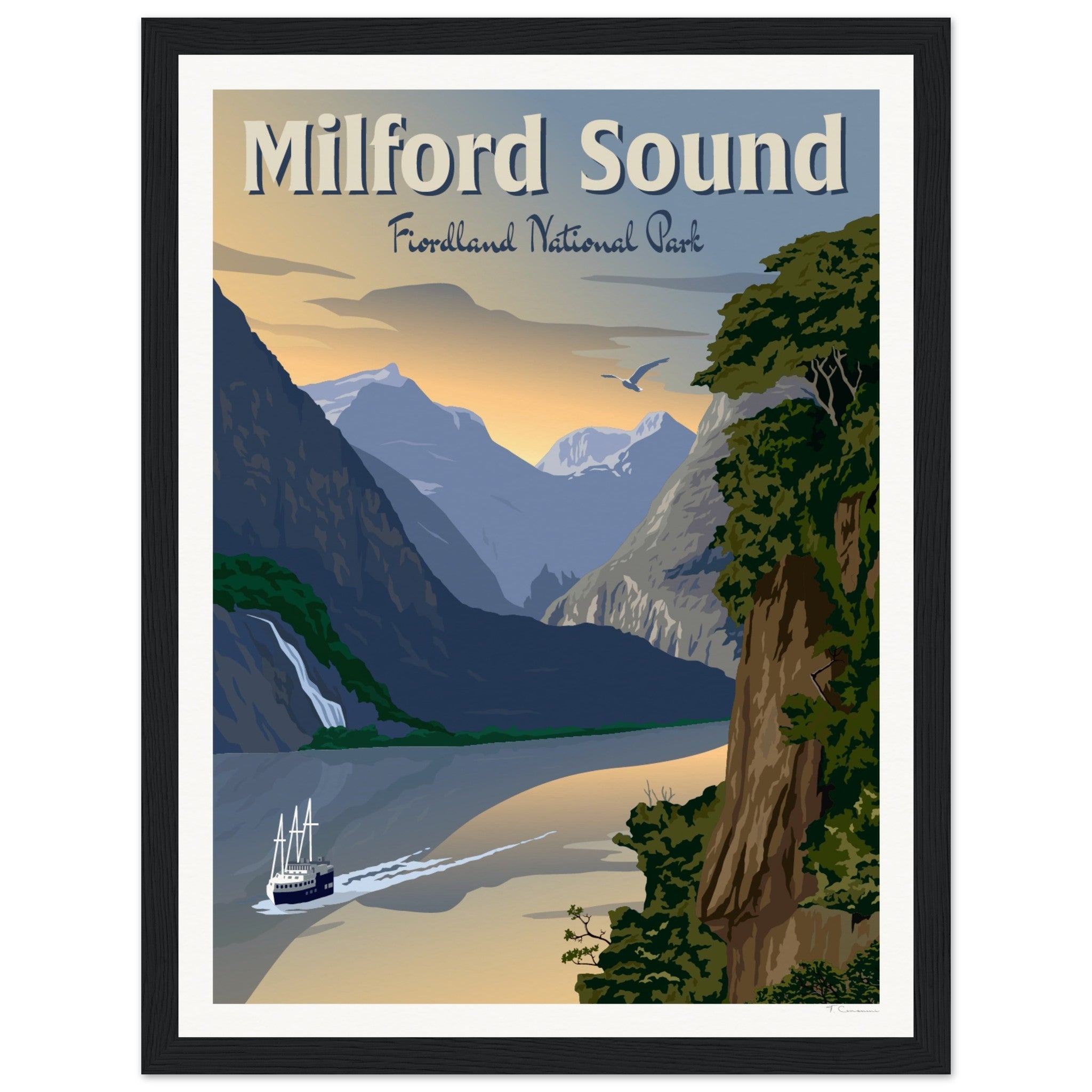 Milford Sound - Fiordland National Park - Travel Poster, New Zealand