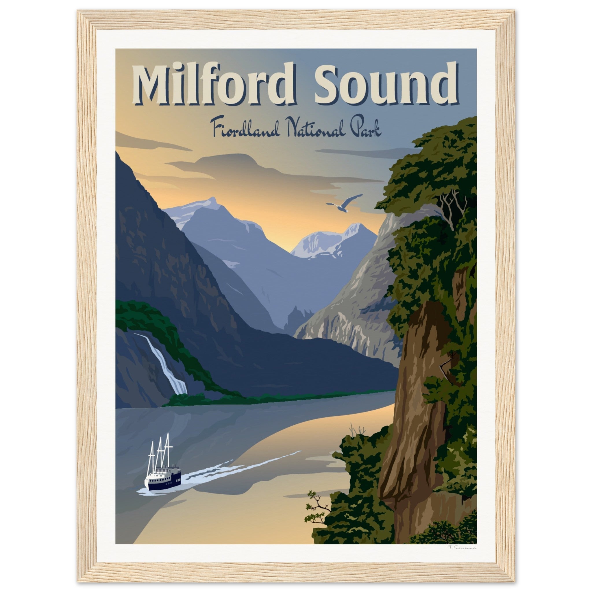 Milford Sound - Fiordland National Park - Travel Poster, New Zealand