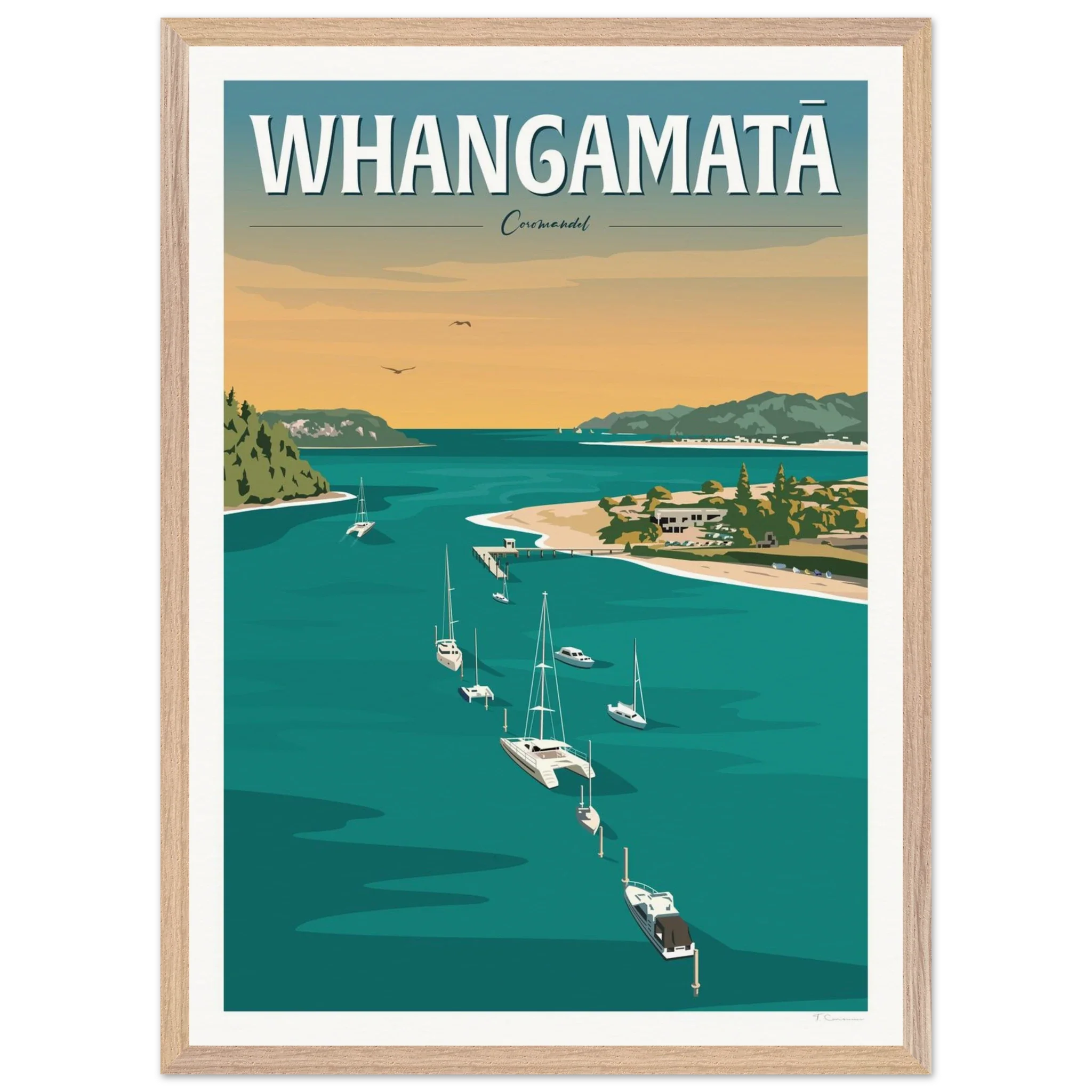 Whangamata Harbour Travel Poster, New Zealand