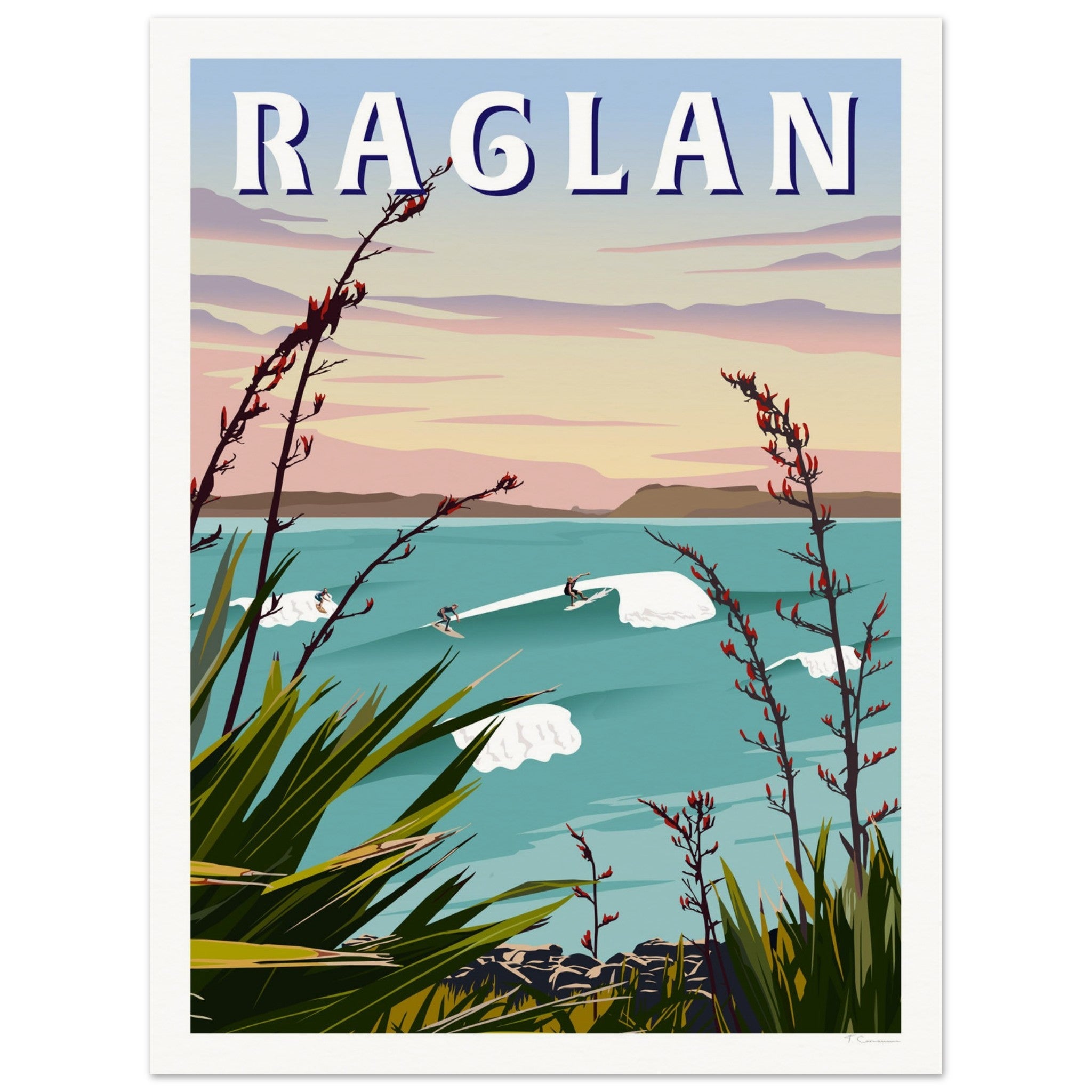 Raglan - Manu Bay Travel Poster of New Zealand