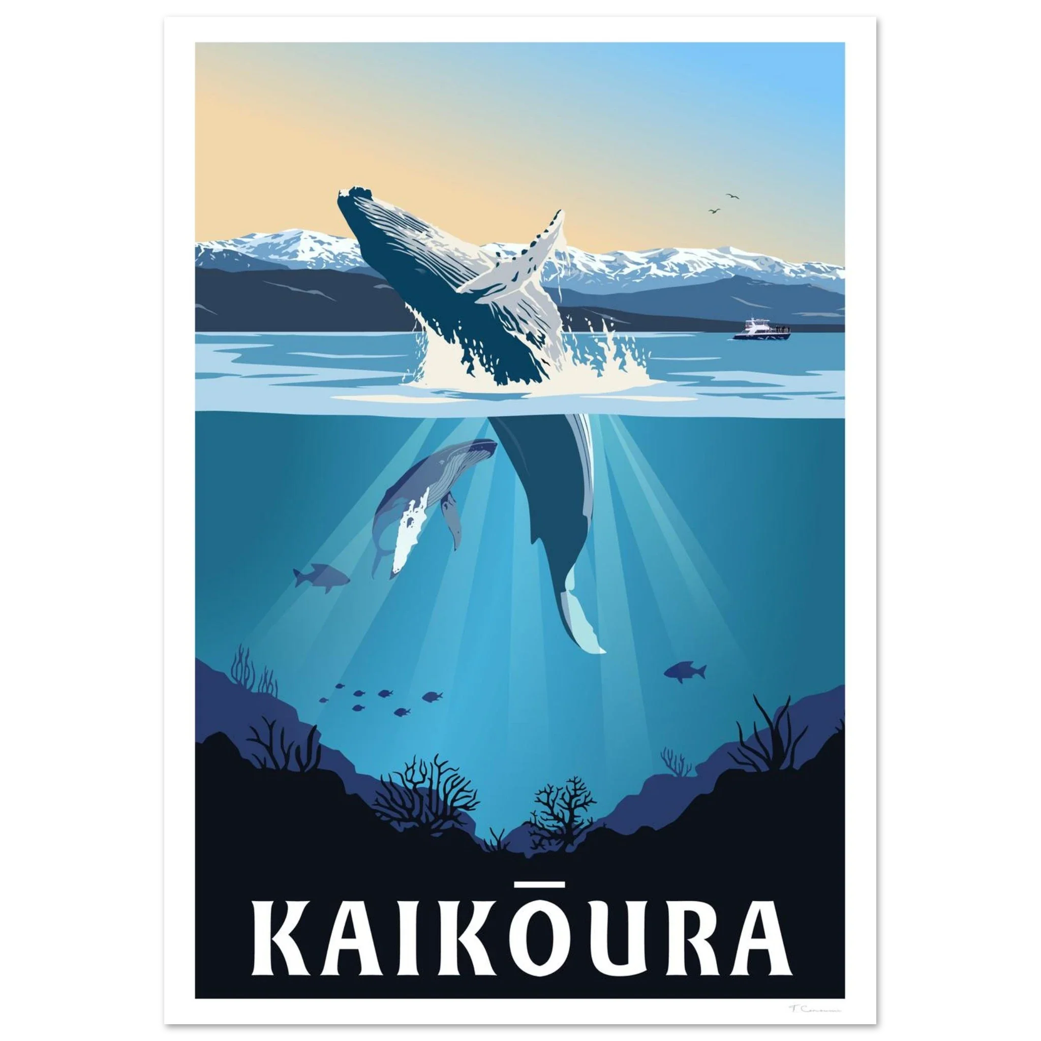 Kaikōura Whale Watching - Travel Poster, New Zealand