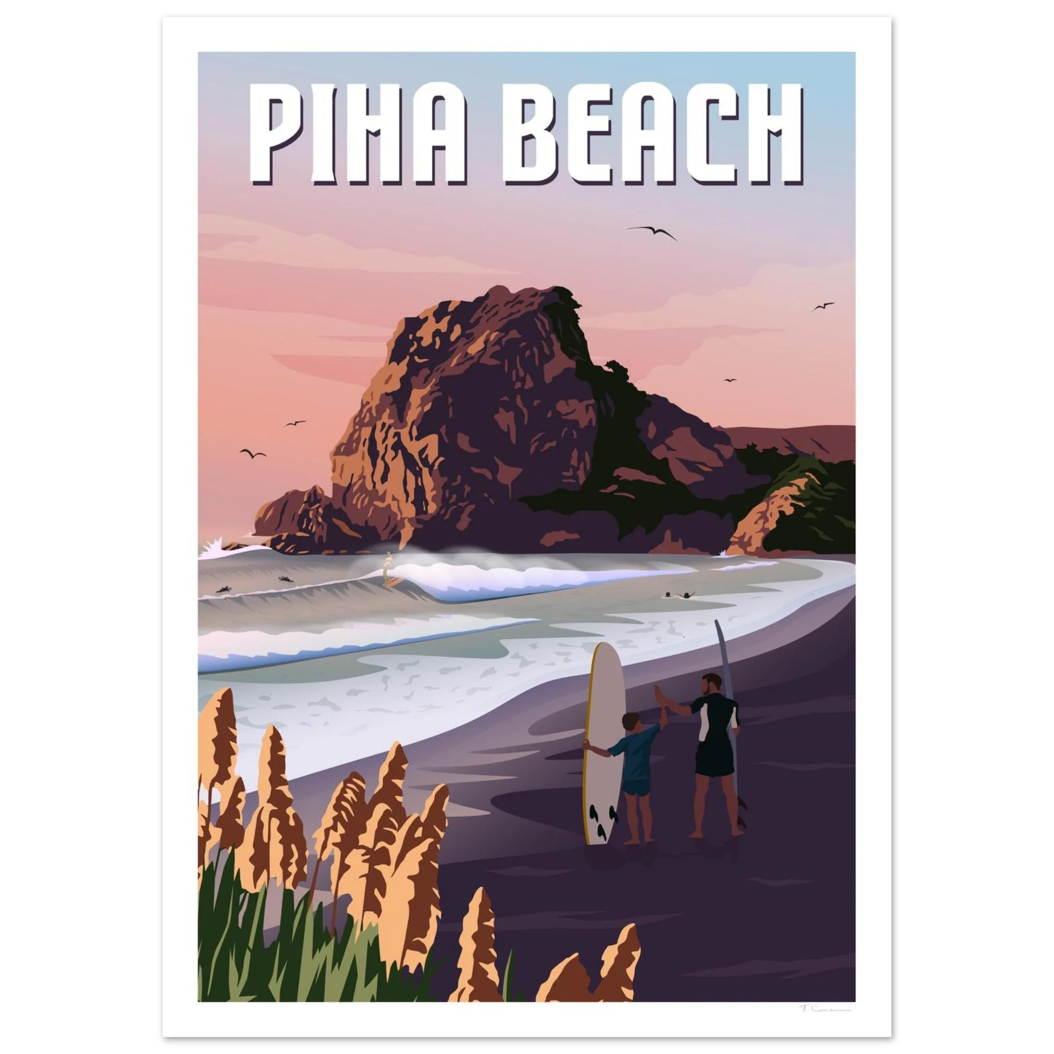 Piha Surf Travel Poster of New Zealand