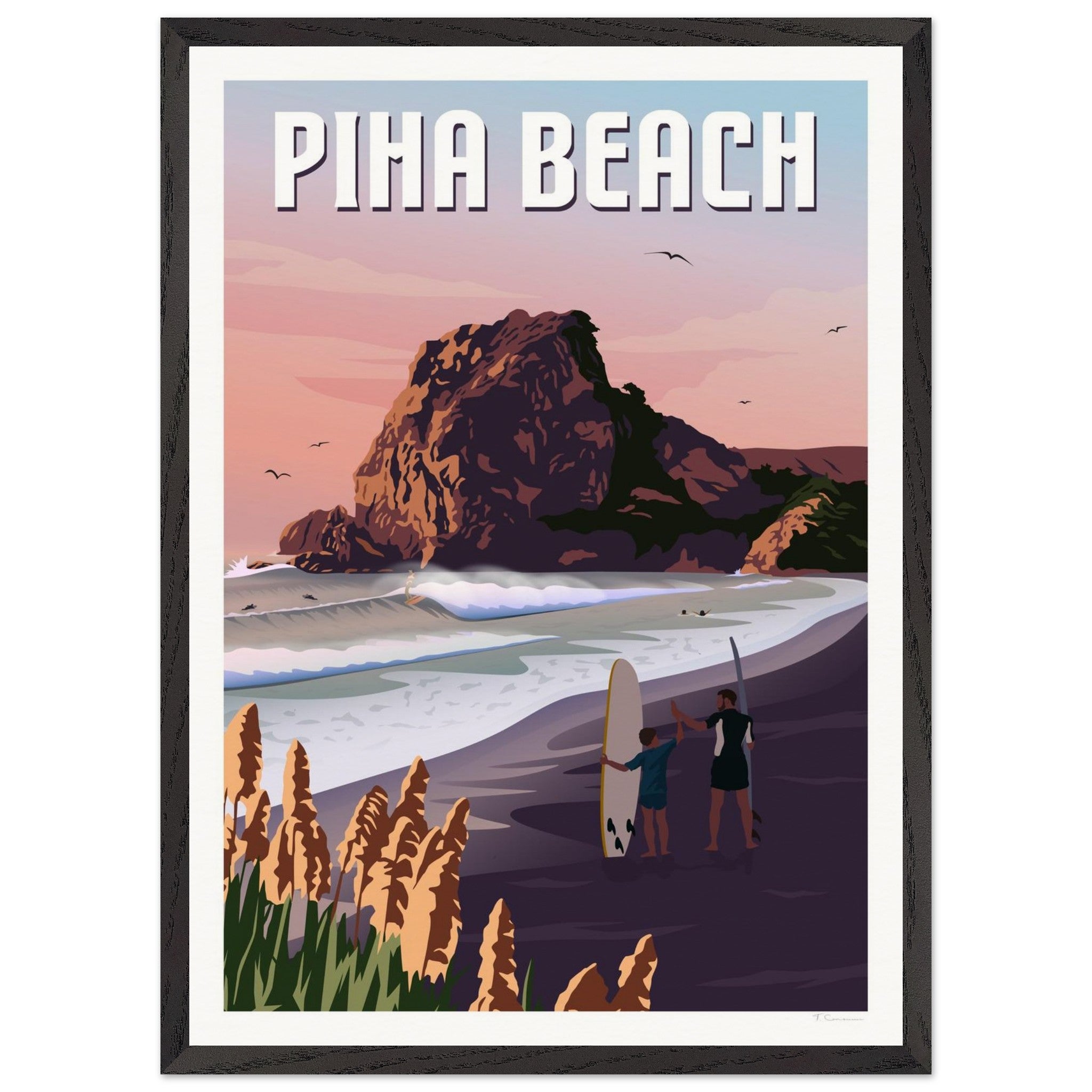 Piha Surf Travel Poster of New Zealand