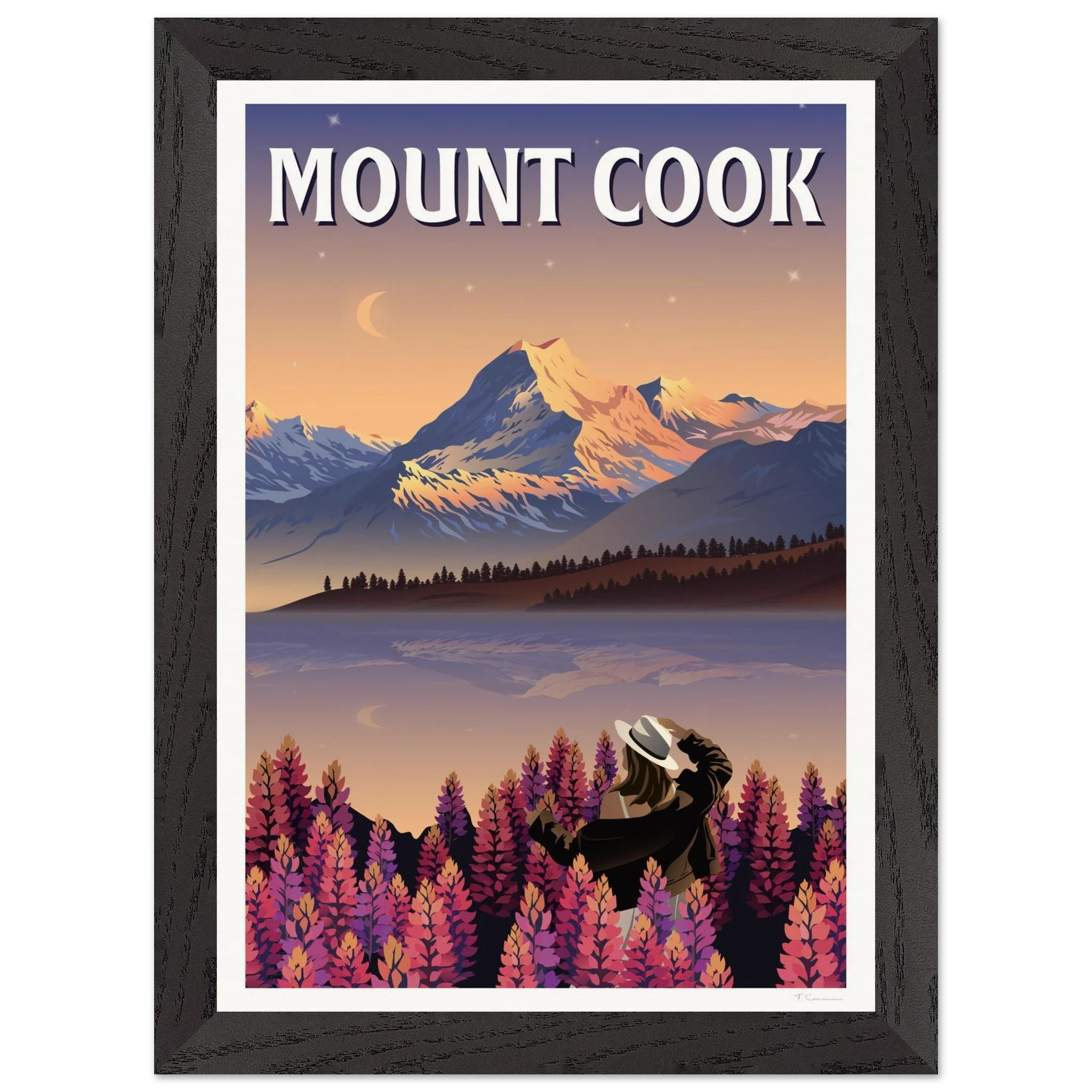 Mount Cook Lupins Travel Poster - Canterbury, New Zealand