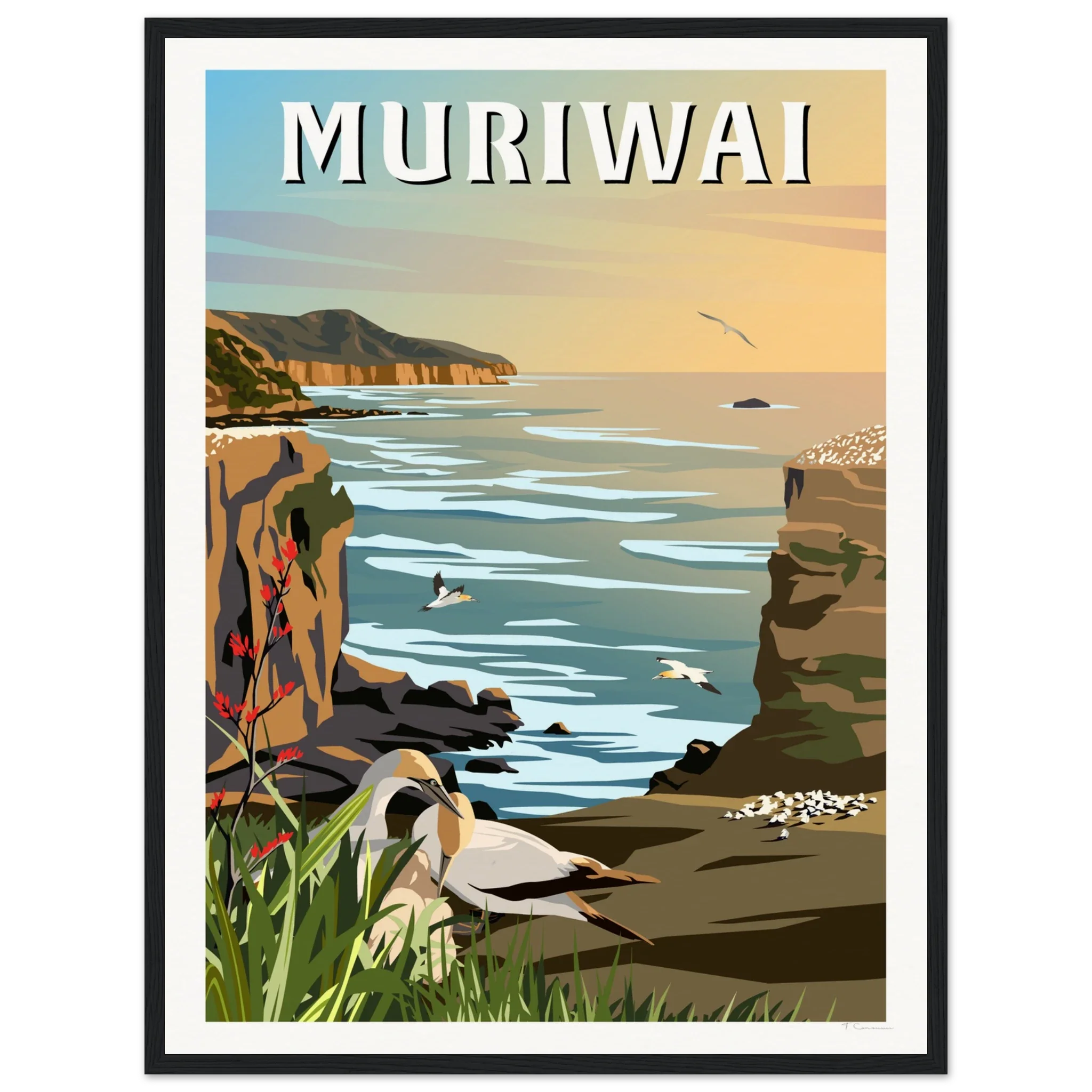 Muriwai Gannet Colony - Travel Poster of New Zealand