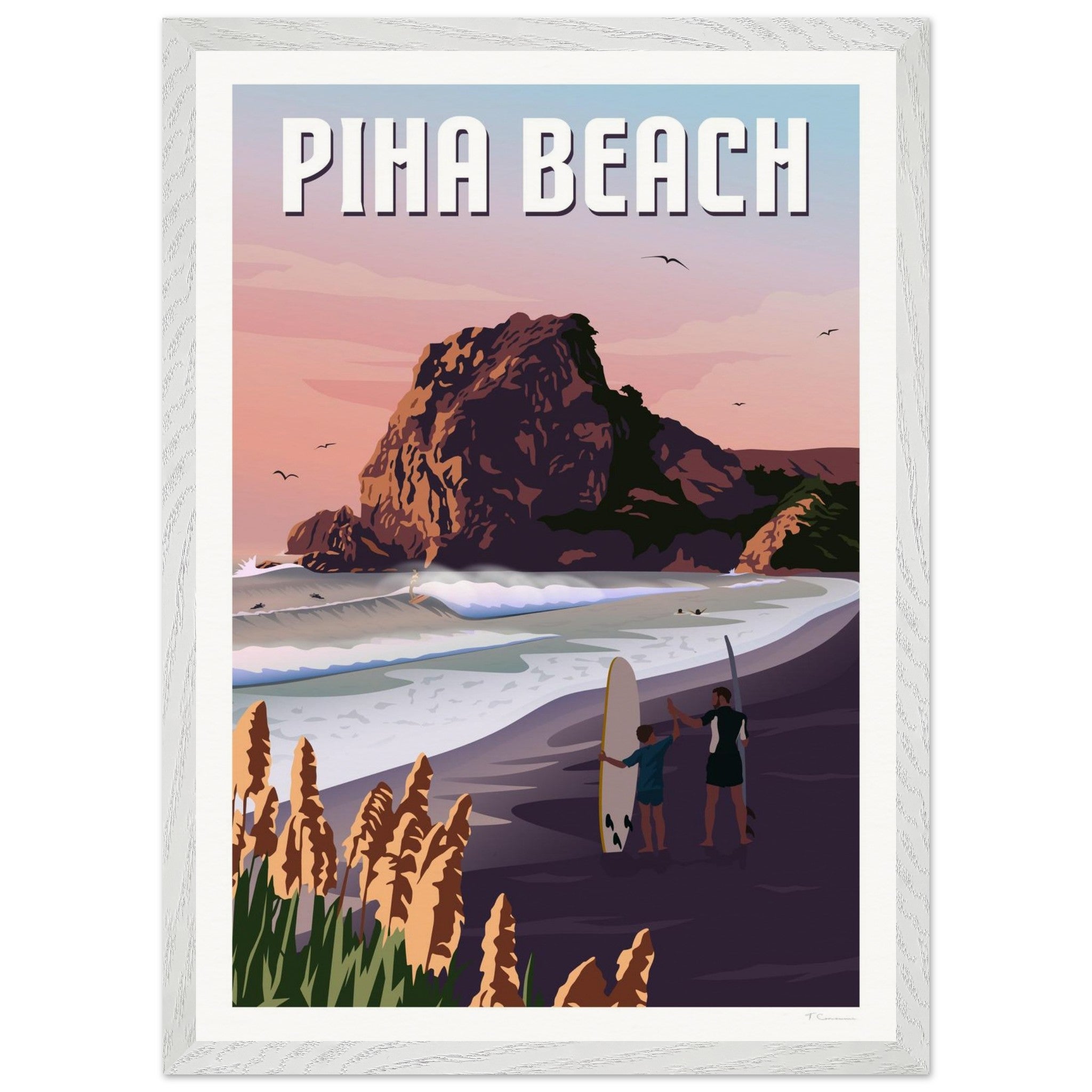 Piha Surf Travel Poster of New Zealand
