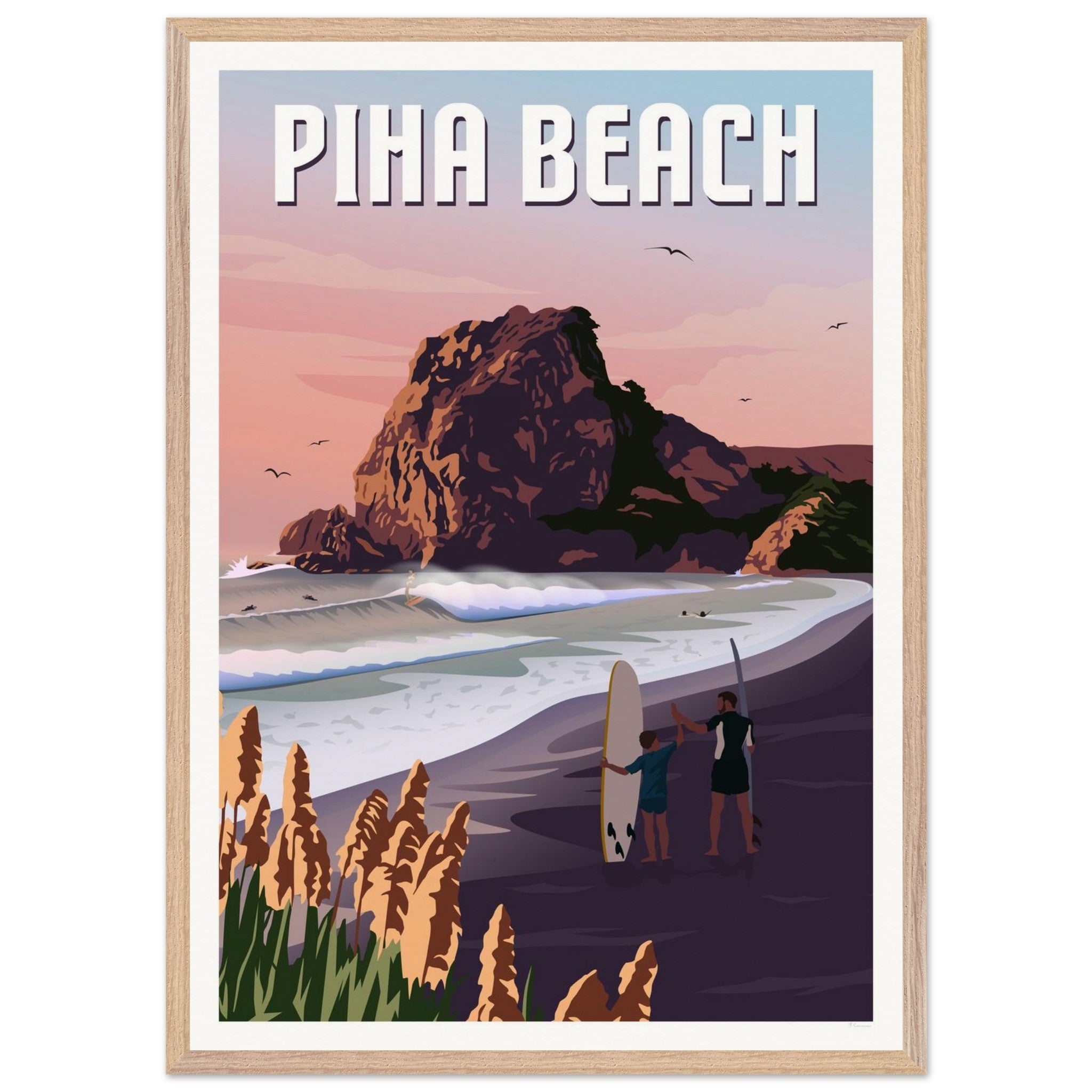 Piha Surf Travel Poster of New Zealand
