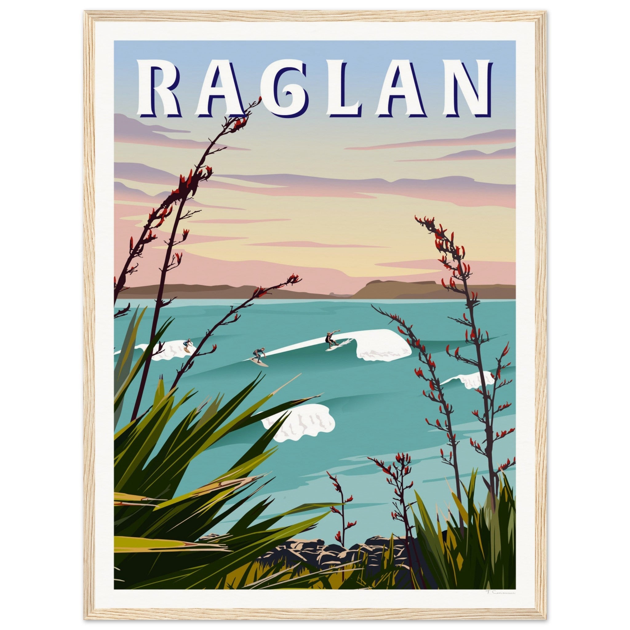 Raglan - Manu Bay Travel Poster of New Zealand