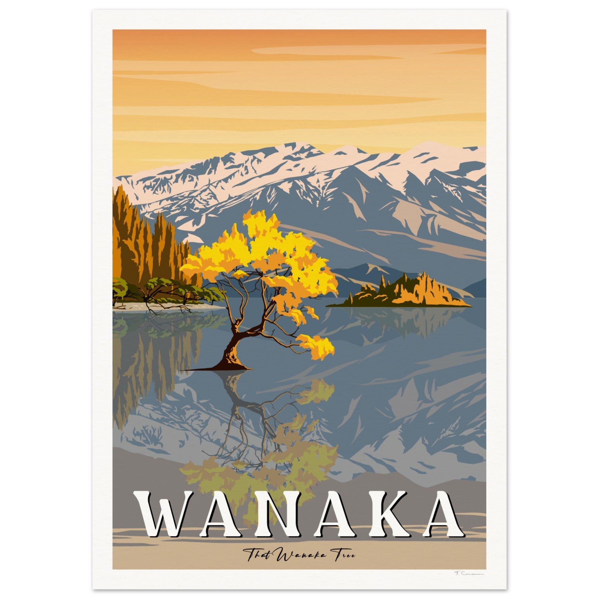 Wanaka Tree in the Lake - Travel Poster, New Zealand