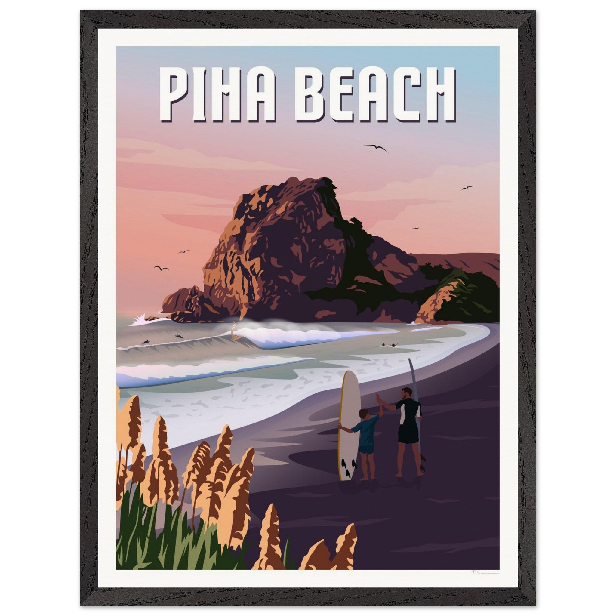 Piha Surf Travel Poster of New Zealand