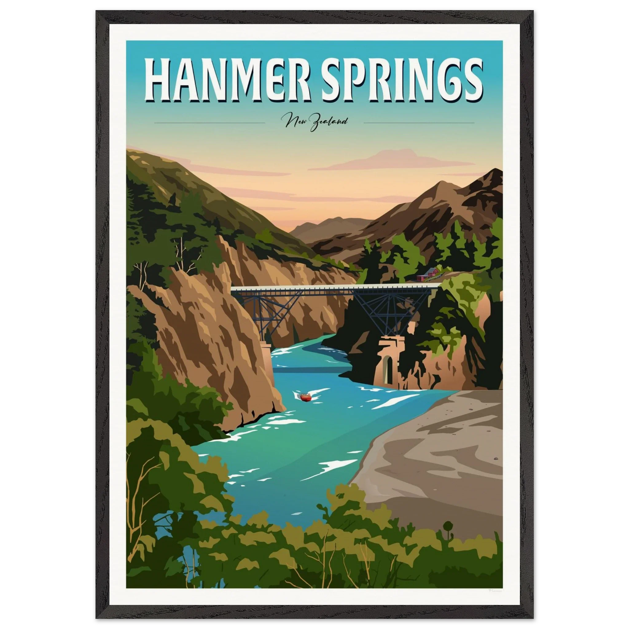 Hanmer Springs Travel Poster, New Zealand