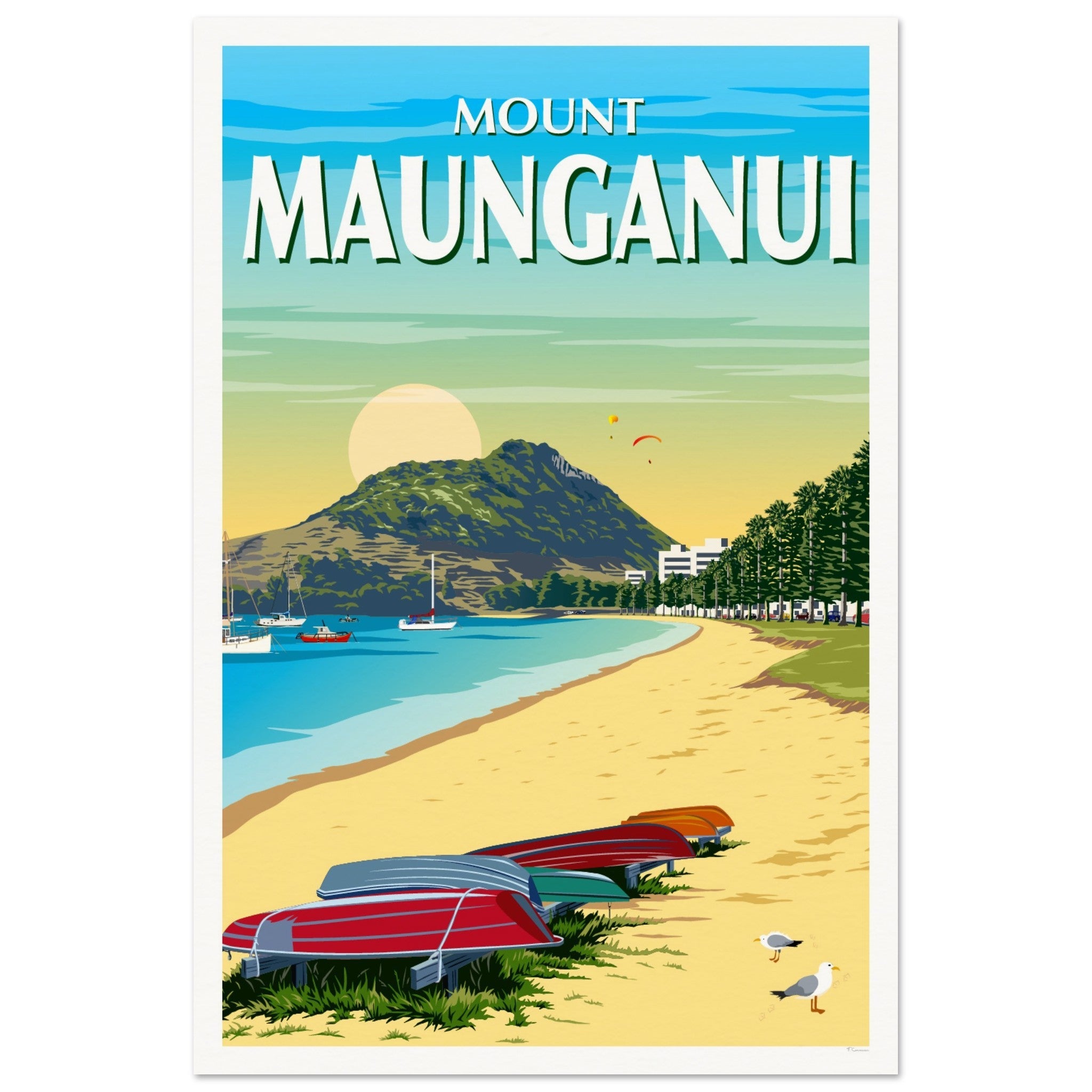 Mt Maunganui from Pilot Bay New Zealand Travel Poster
