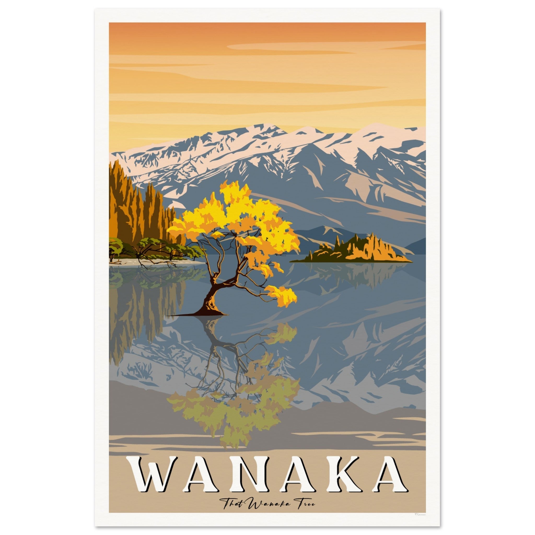 Wanaka Tree in the Lake - Travel Poster, New Zealand