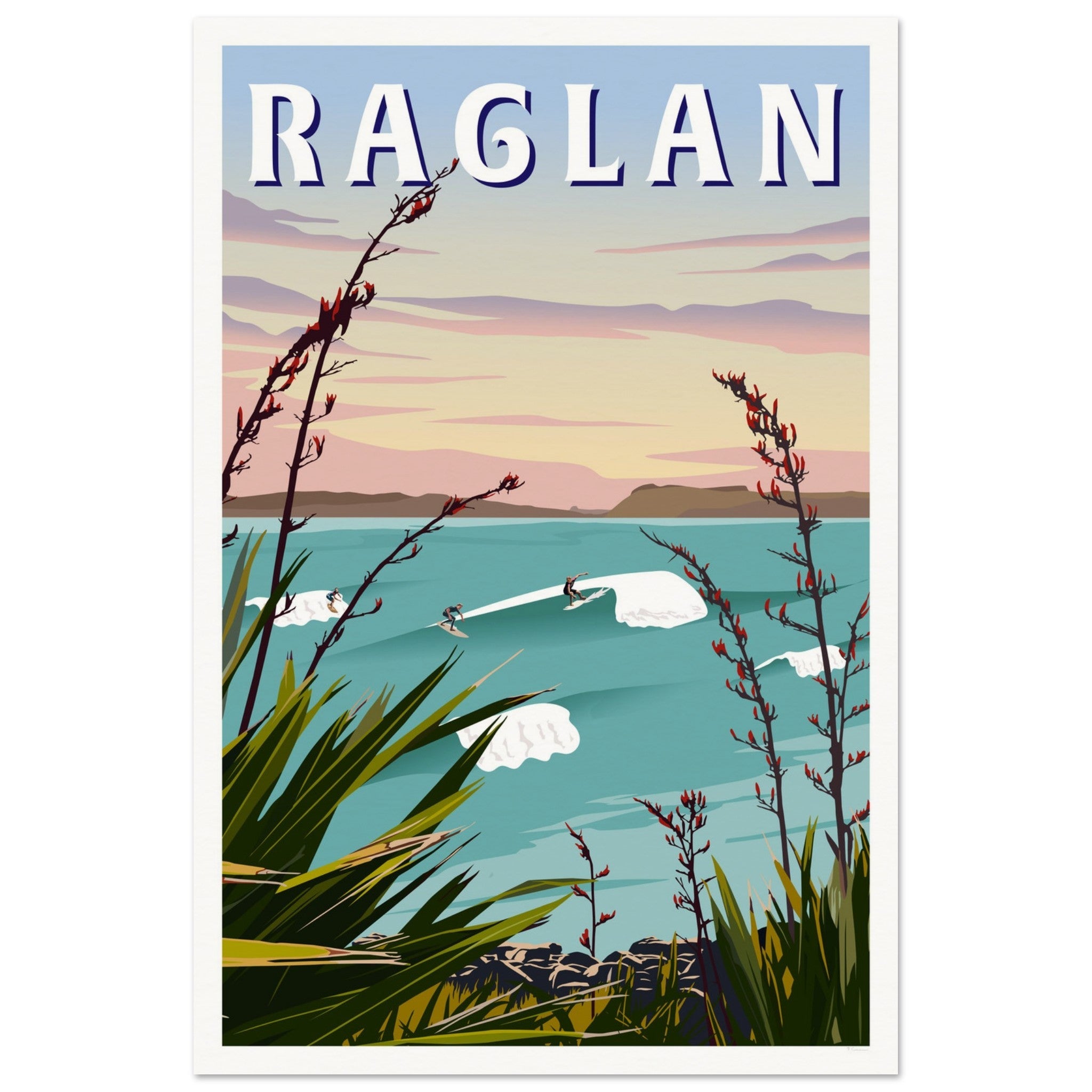 Raglan - Manu Bay Travel Poster of New Zealand