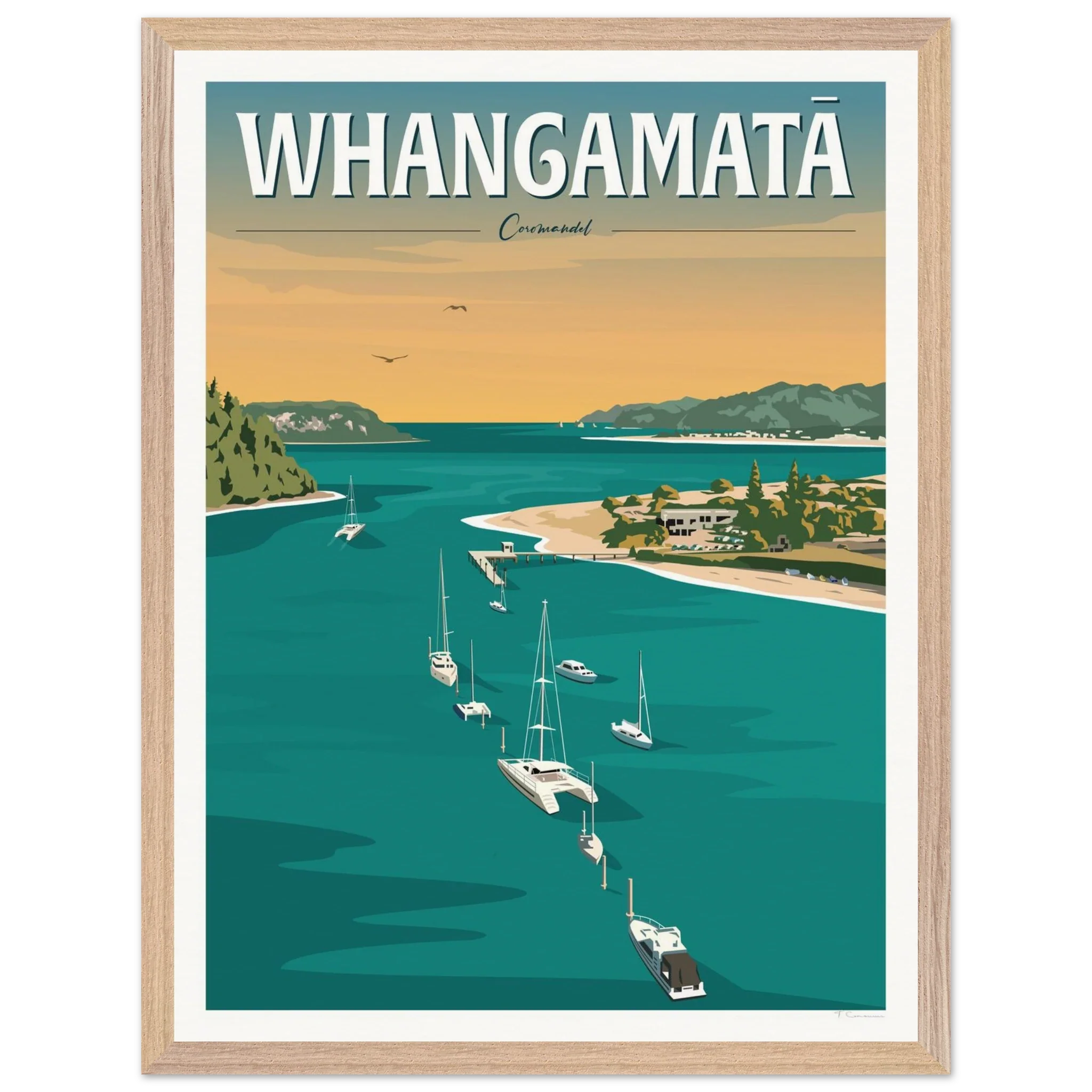 Whangamata Harbour Travel Poster, New Zealand