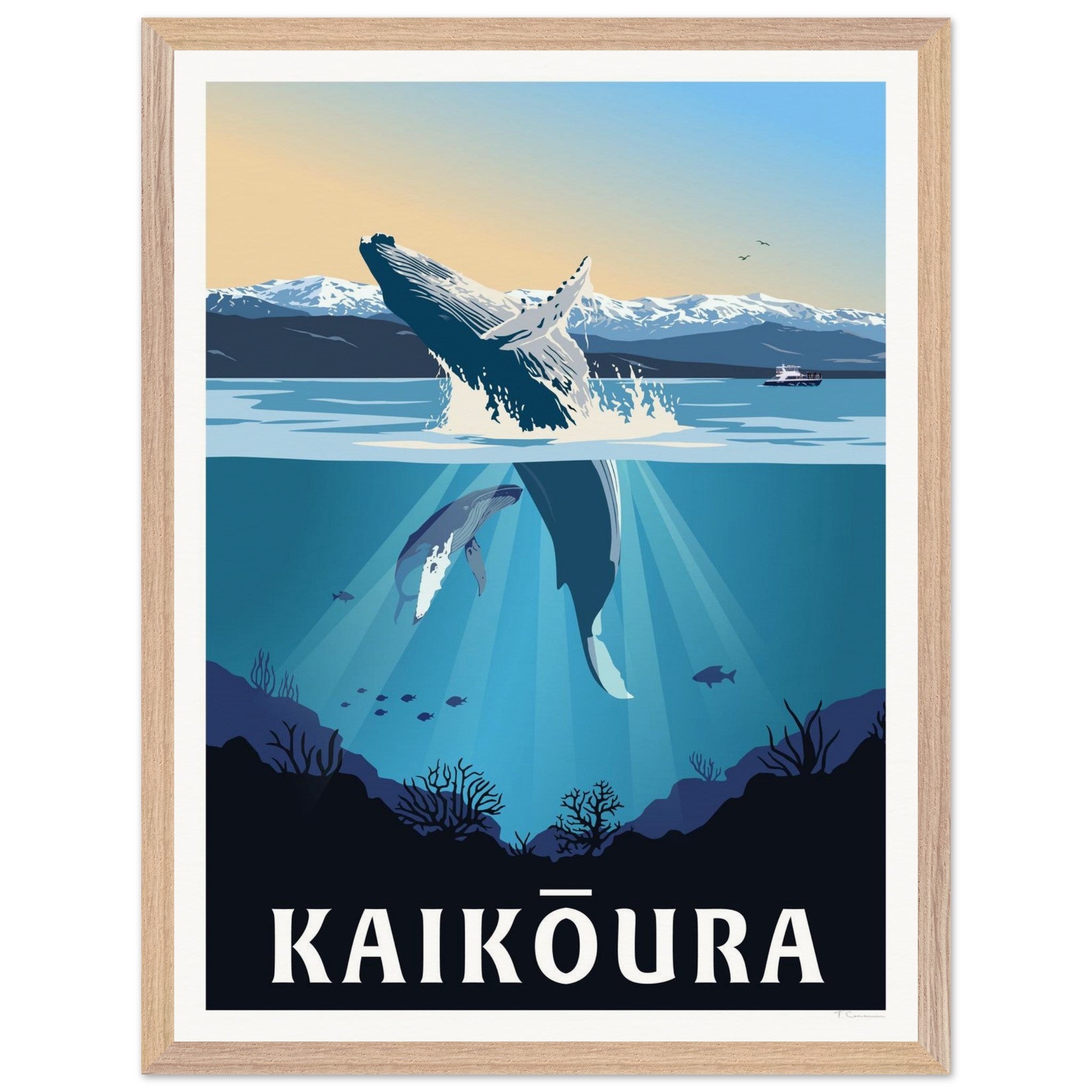 Kaikōura Whale Watching Travel Poster, New Zealand