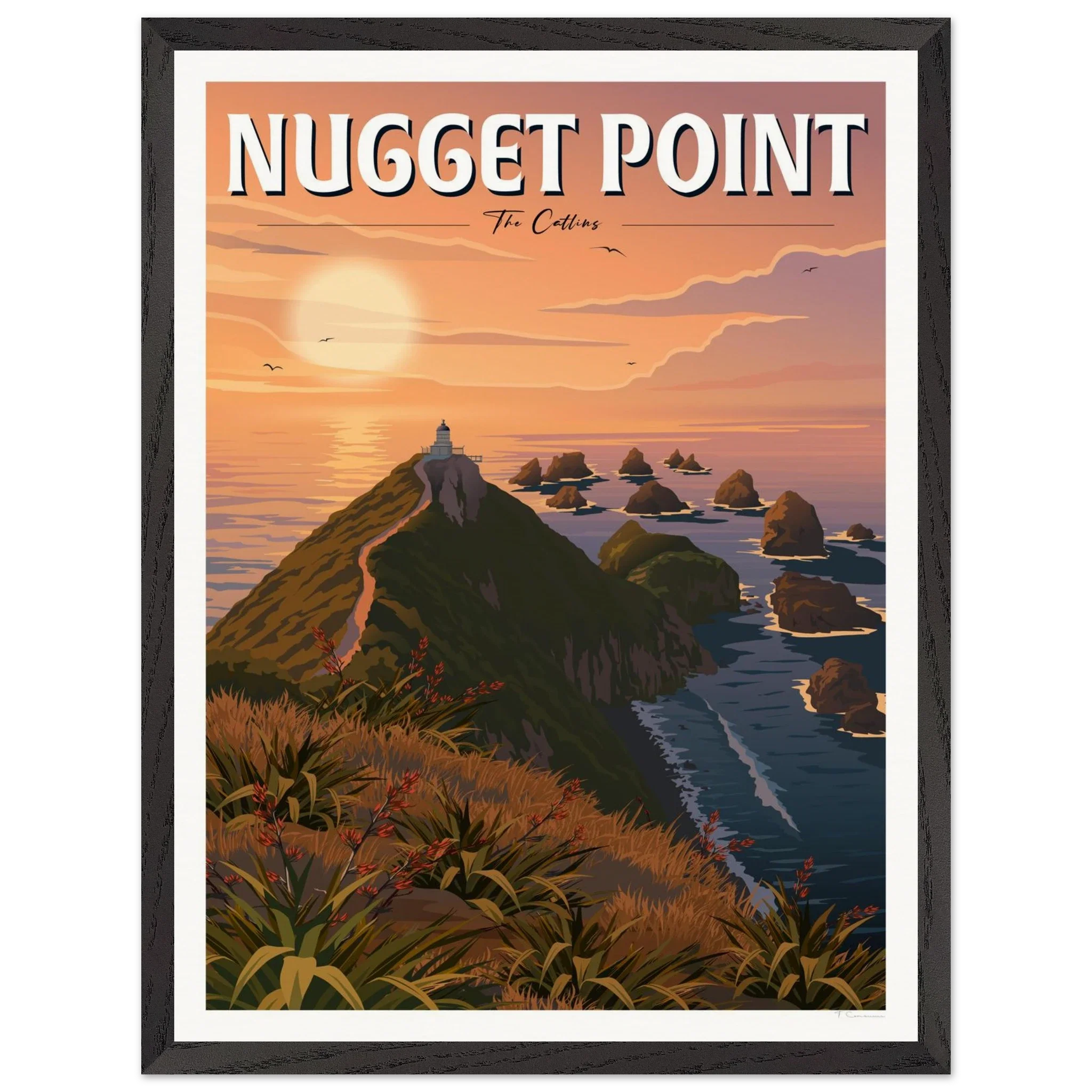 Nugget Point Travel Poster, Otago, New Zealand