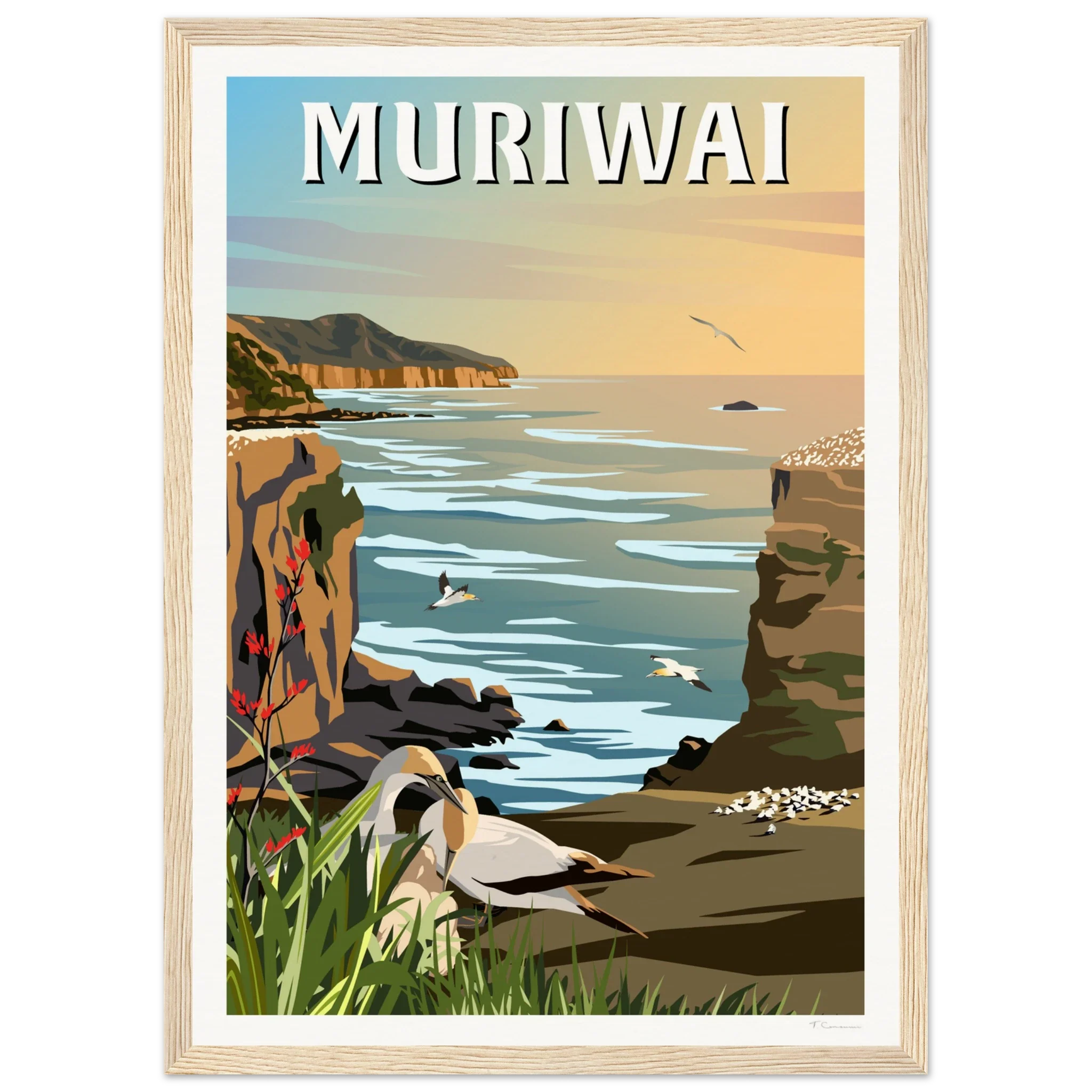 Muriwai Gannet Colony - Travel Poster of New Zealand
