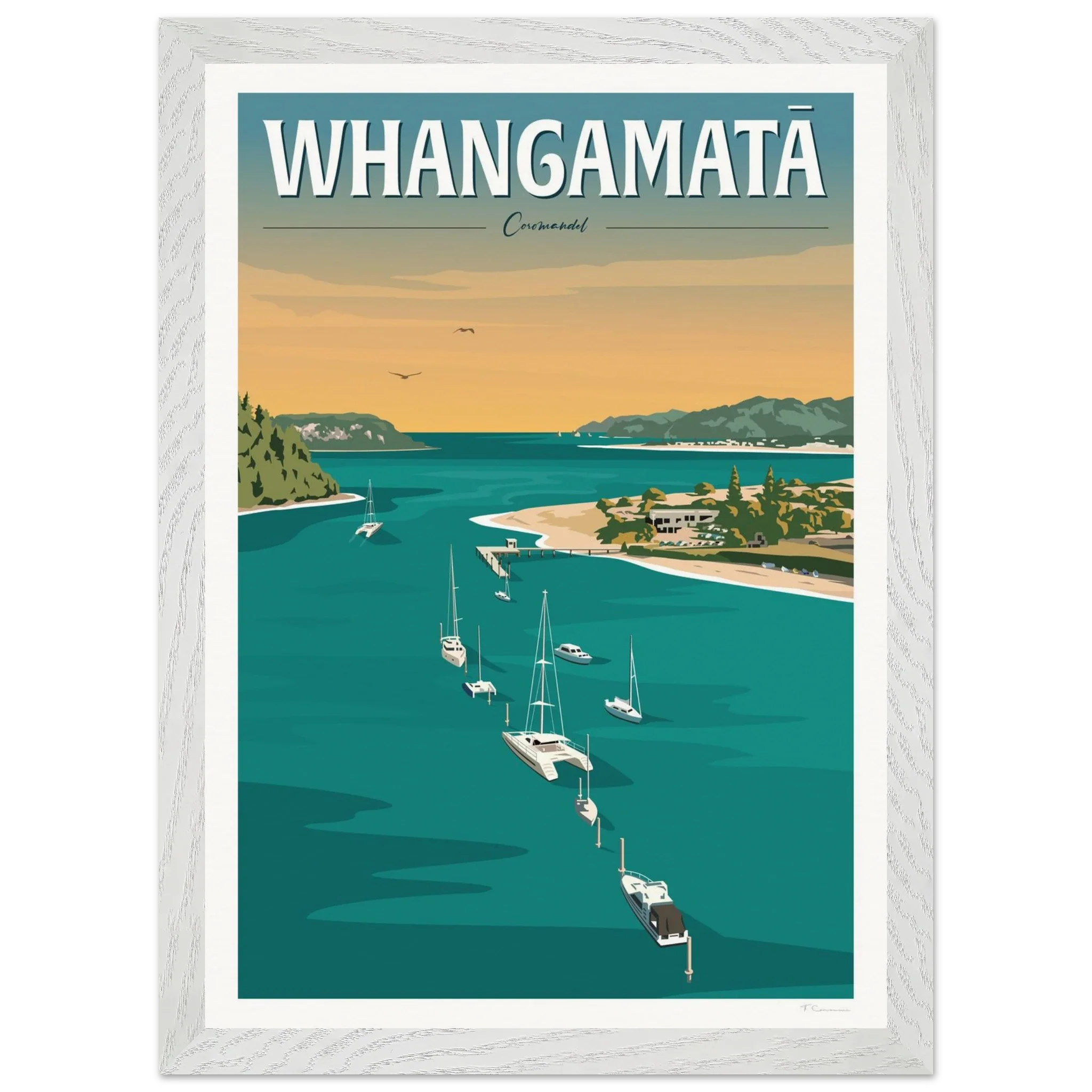 Whangamata Harbour Travel Poster, New Zealand