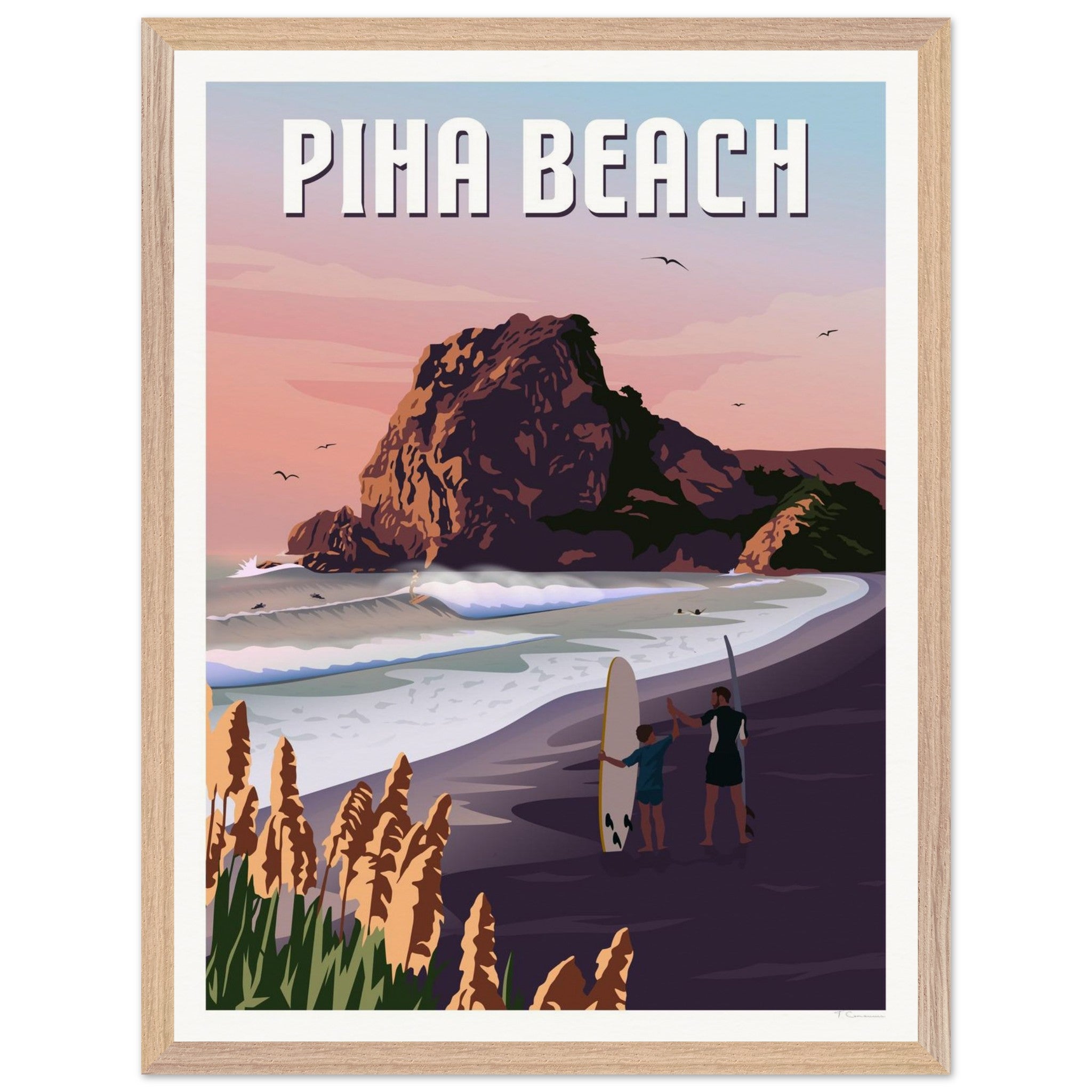 Piha Surf Travel Poster of New Zealand