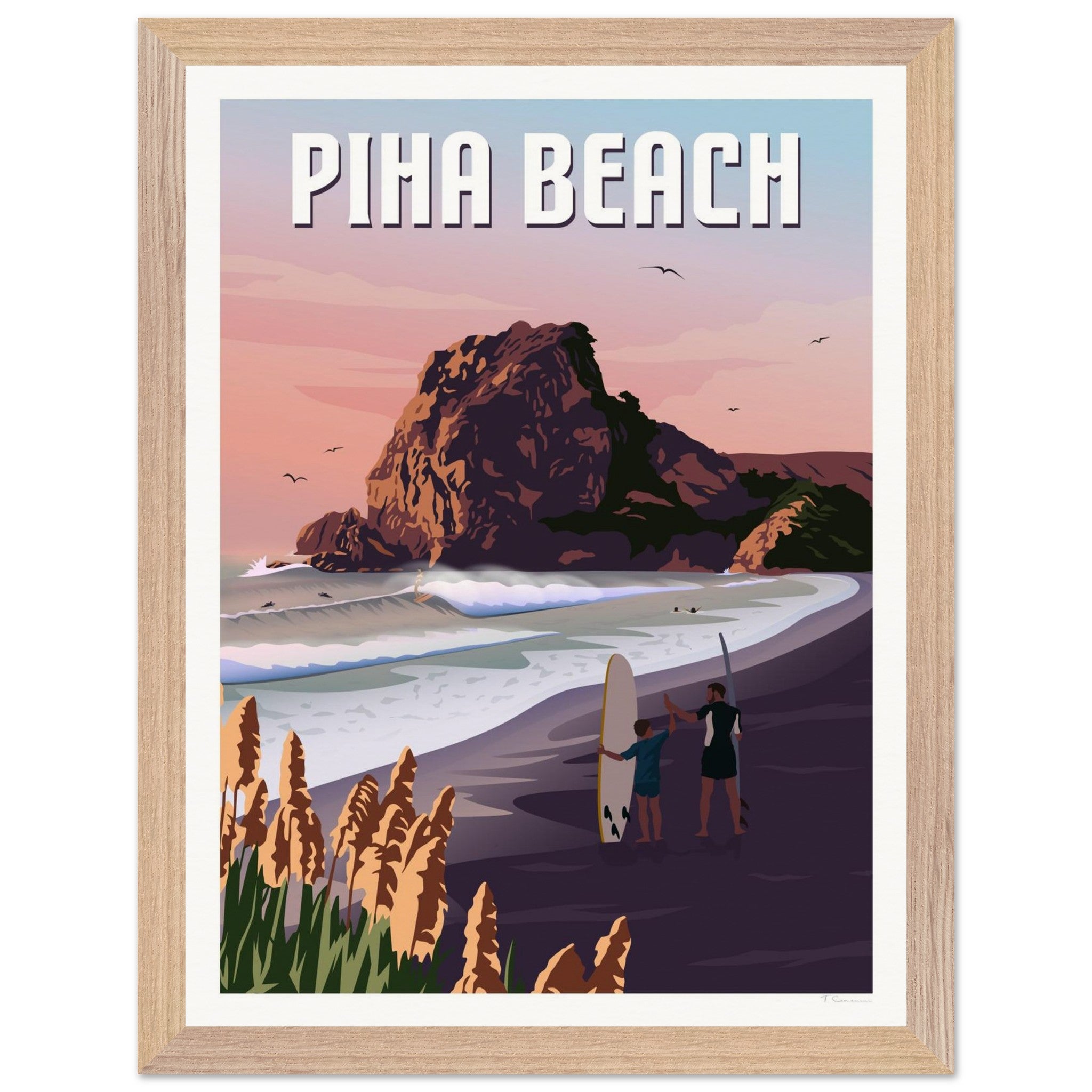 Piha Surf Travel Poster of New Zealand