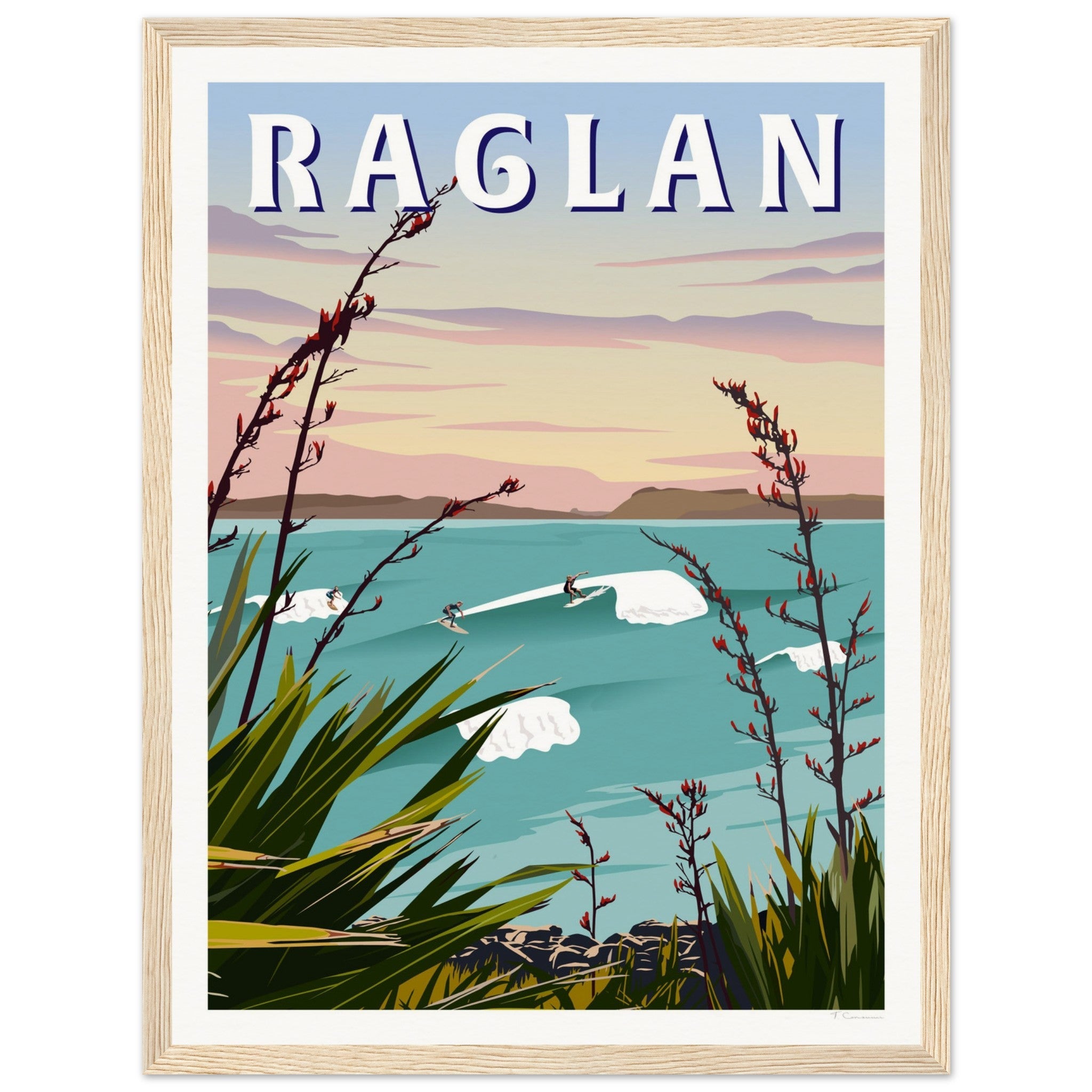 Raglan - Manu Bay Travel Poster of New Zealand