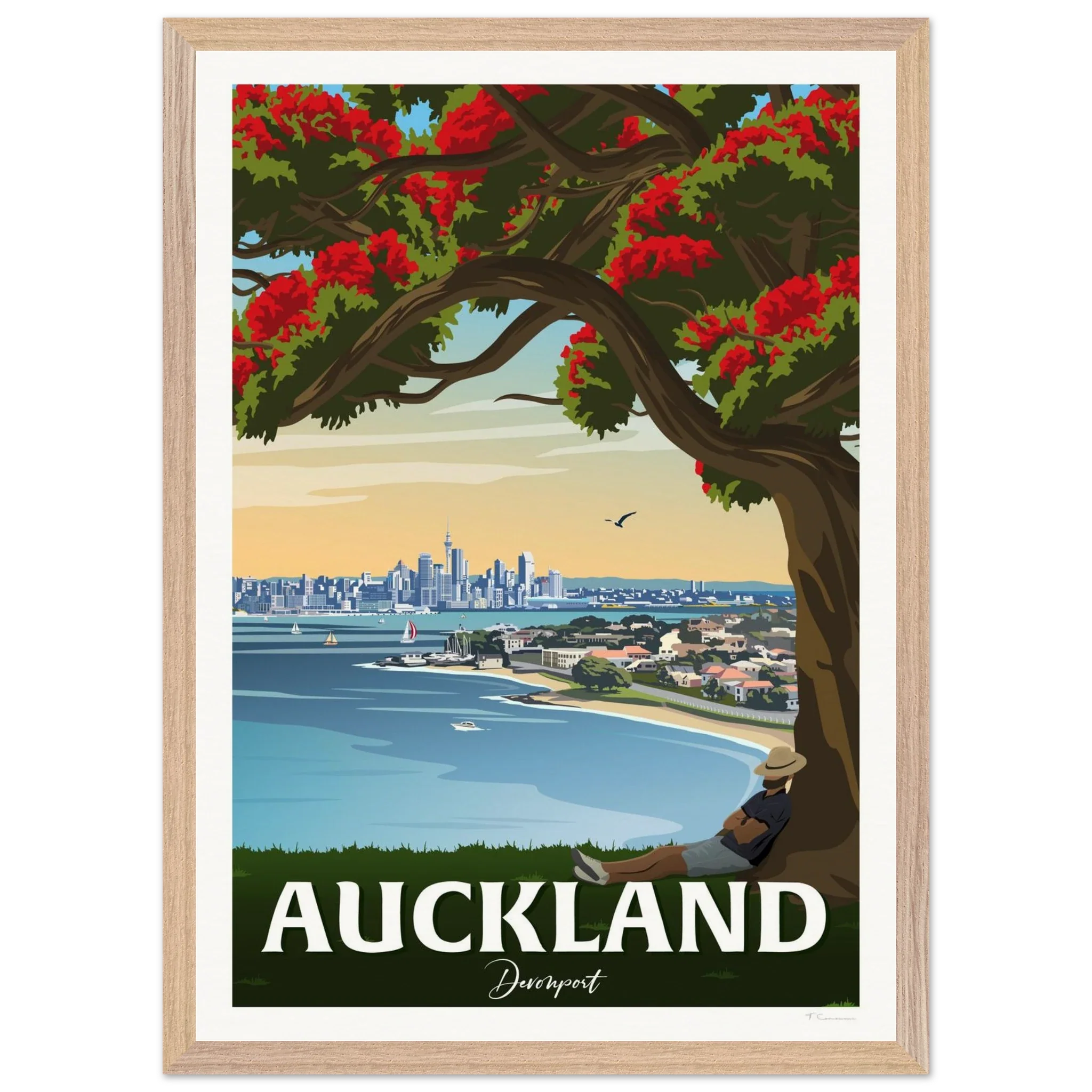 Auckland from Northhead New Zealand Travel Poster