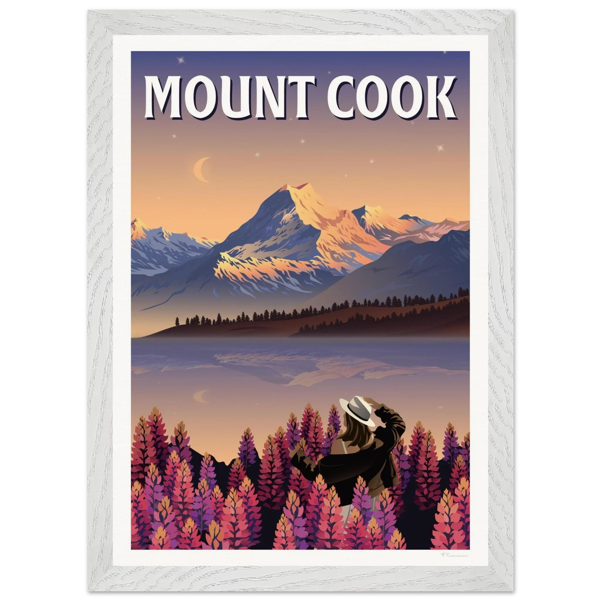 Mount Cook Lupins Travel Poster - Canterbury, New Zealand