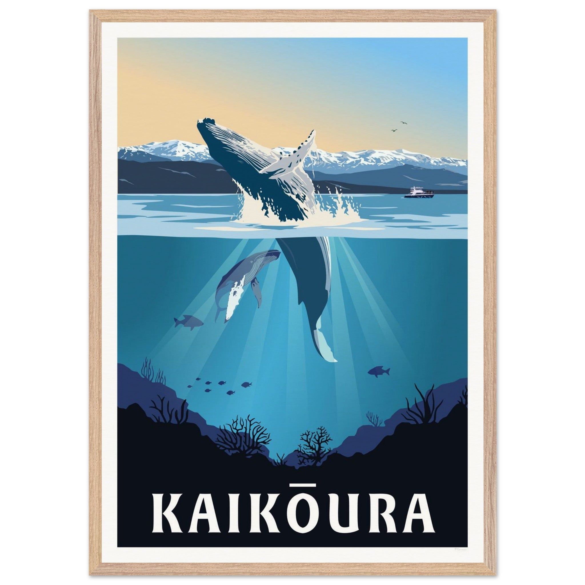 Kaikōura Whale Watching - Travel Poster, New Zealand