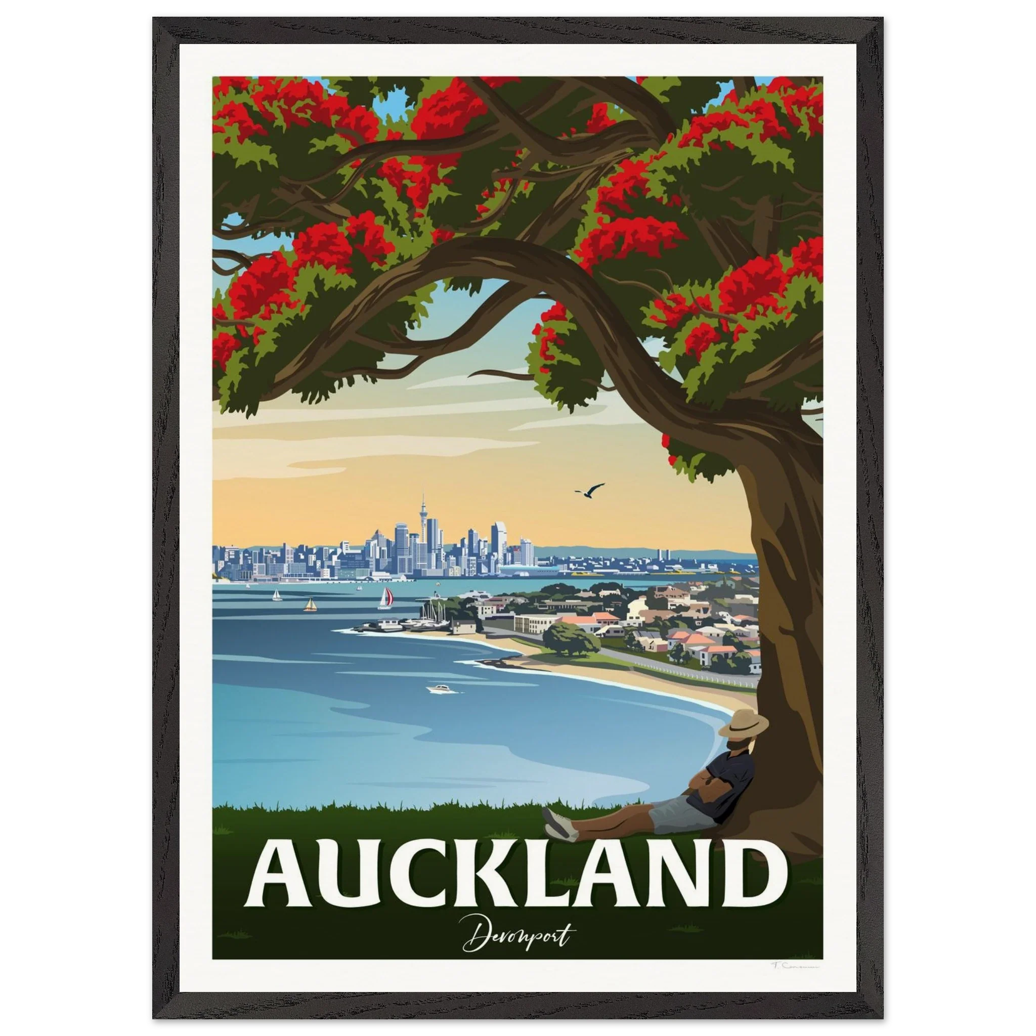Auckland from Northhead New Zealand Travel Poster
