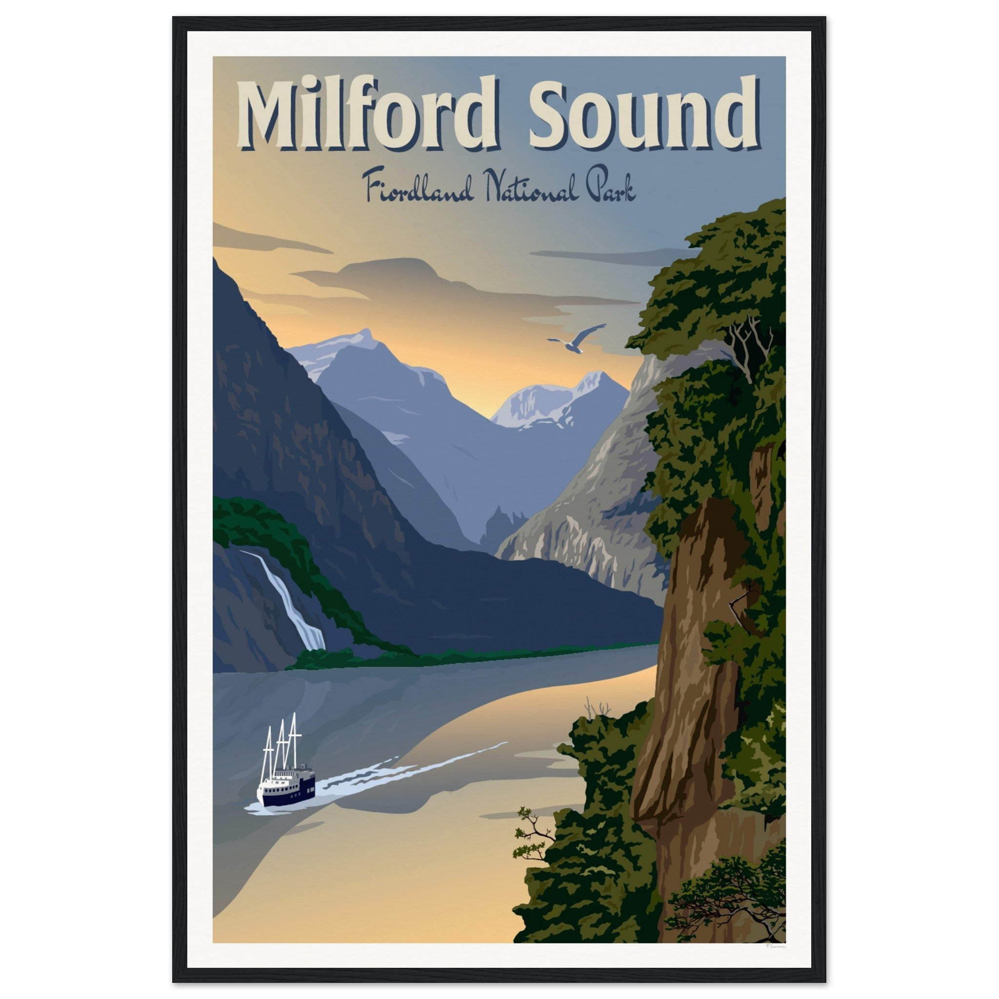 Milford Sound - Fiordland National Park - Travel Poster, New Zealand
