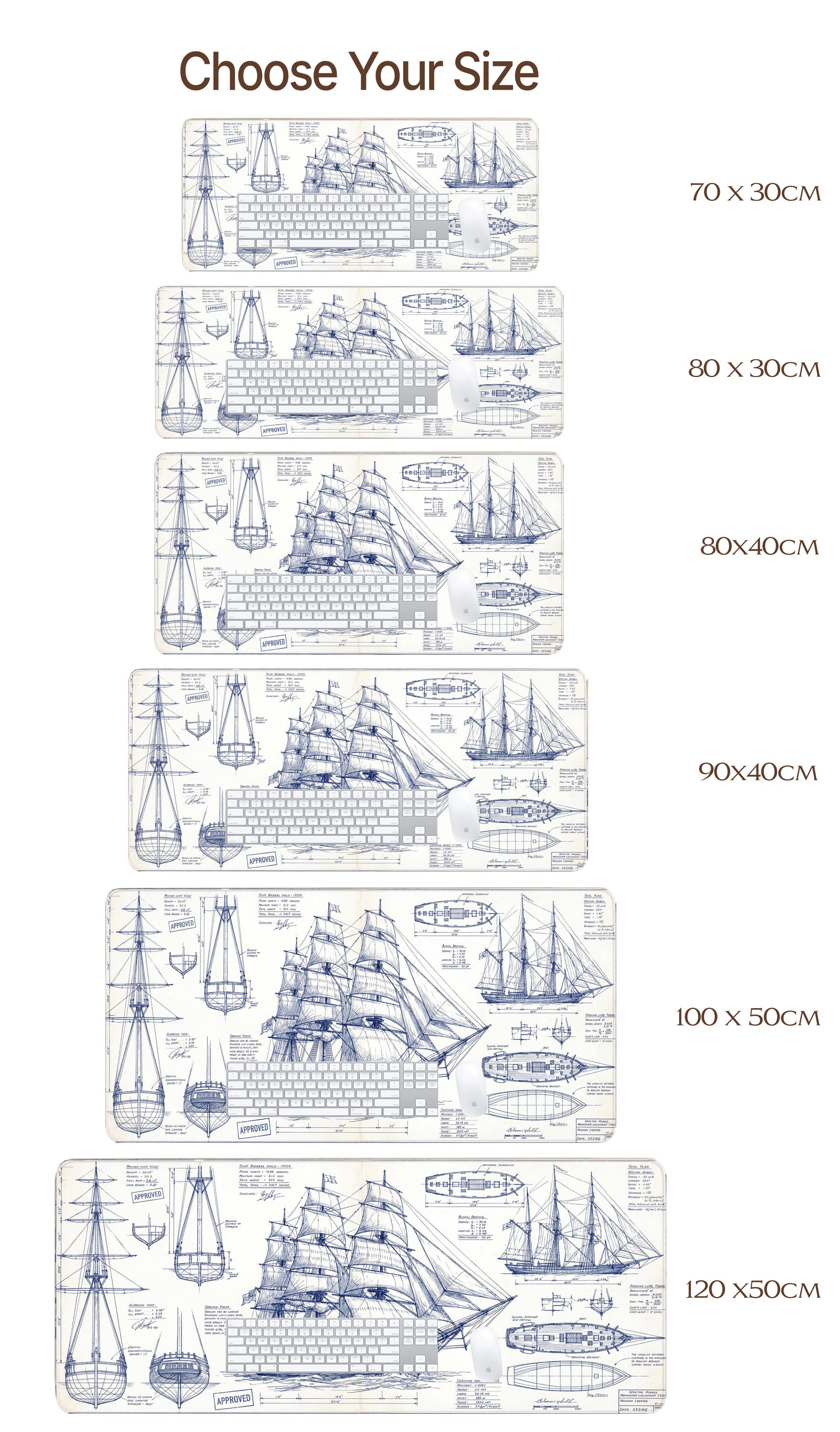 Sailing Ship Blueprint Desk Mat
