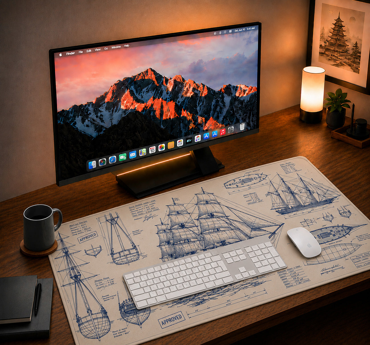 Sailing Ship Blueprint Desk Mat