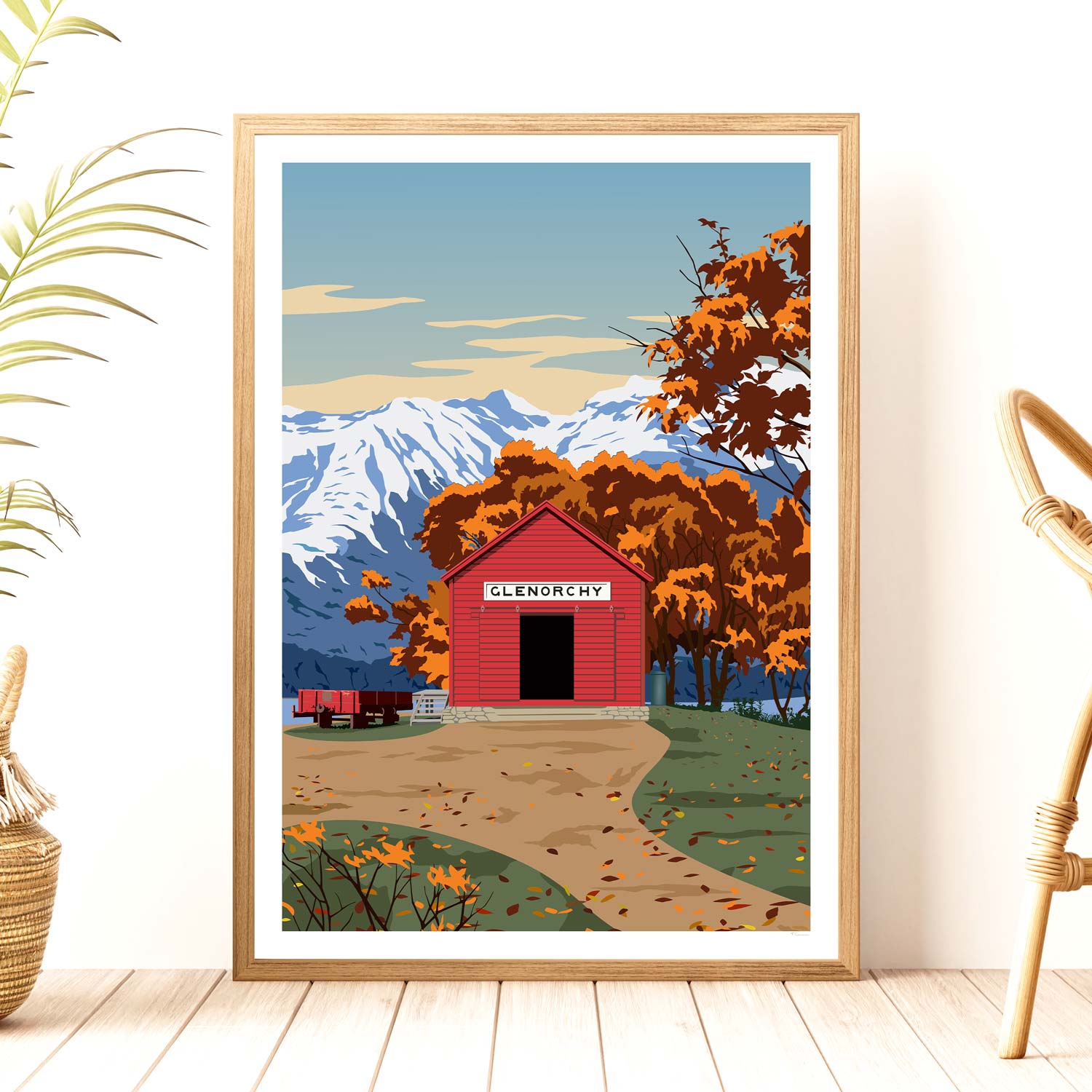 Glenorchy Red Shed Autumn Travel Poster, New Zealand