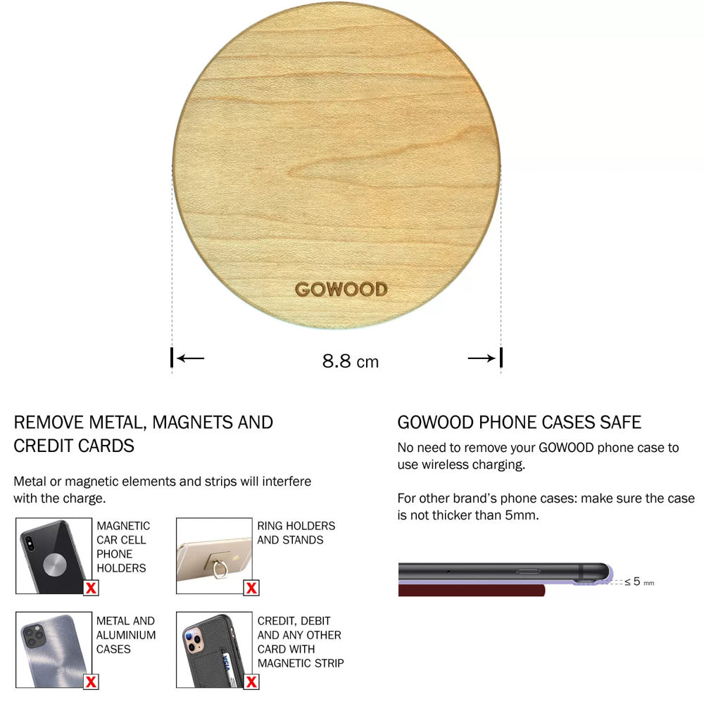 GOWOOD 15W Fast Wooden Wireless Charger - Cedar