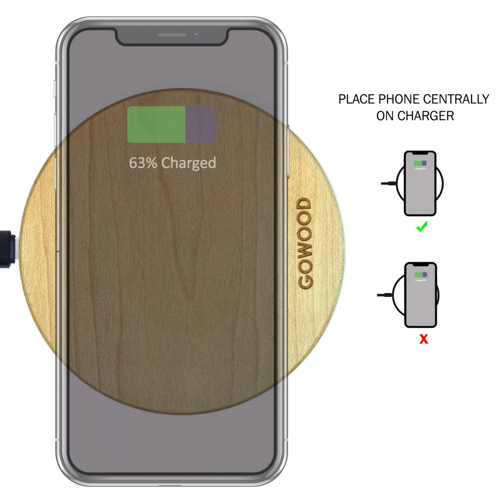 GOWOOD 15W Fast Wooden Wireless Charger - Cedar